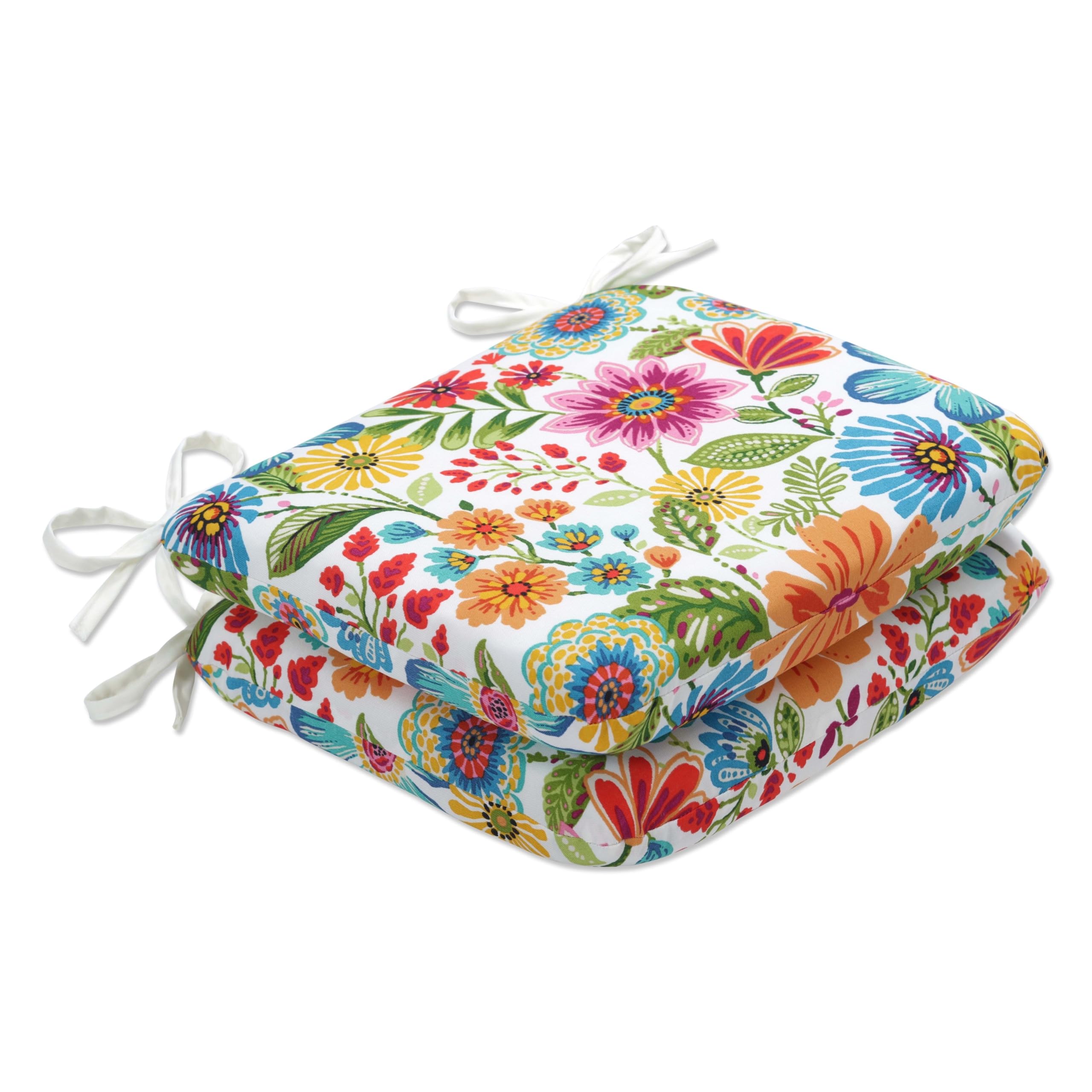 Pillow Perfect Floral Outdoor Seat Cushions with Ties, Set of 2