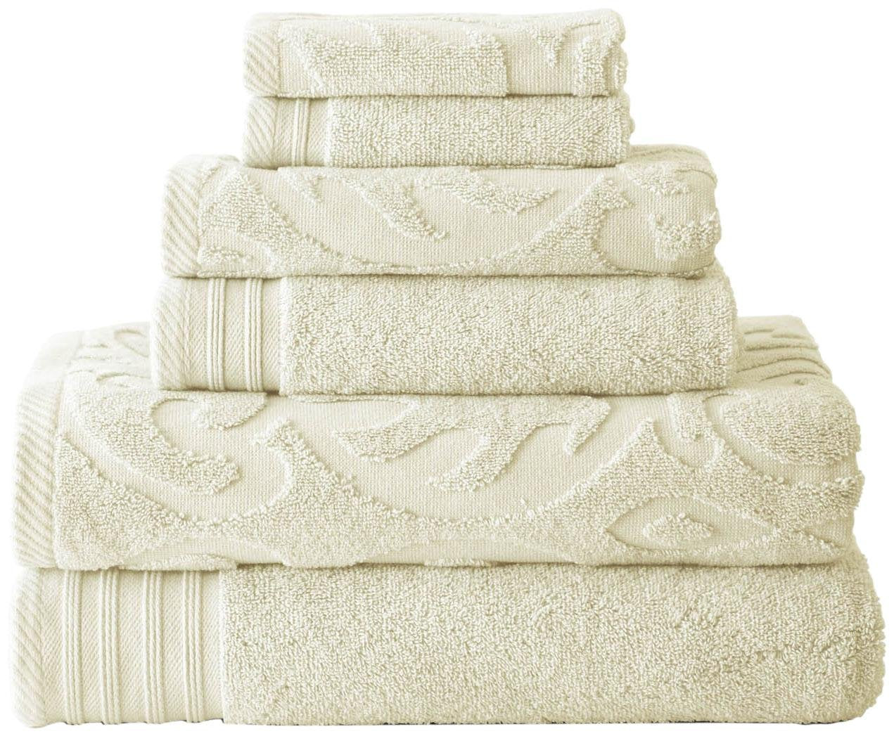 Amrapur 6-Piece Cotton Towel Set | Medallion Jacquard 500GSM Ivory