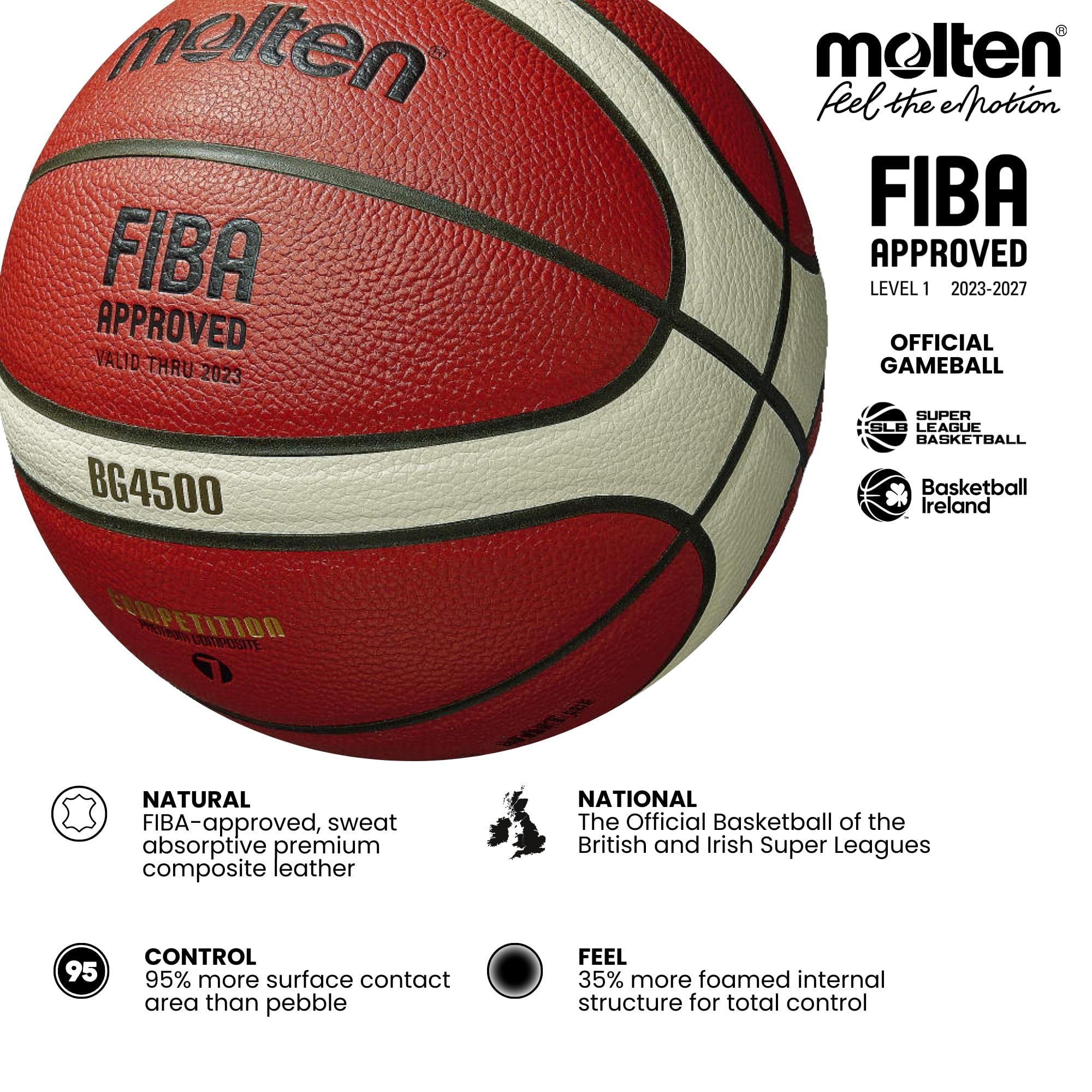 Molten BG4500 Basketball – FIBA Approved Premium Composite Leather – Size 7