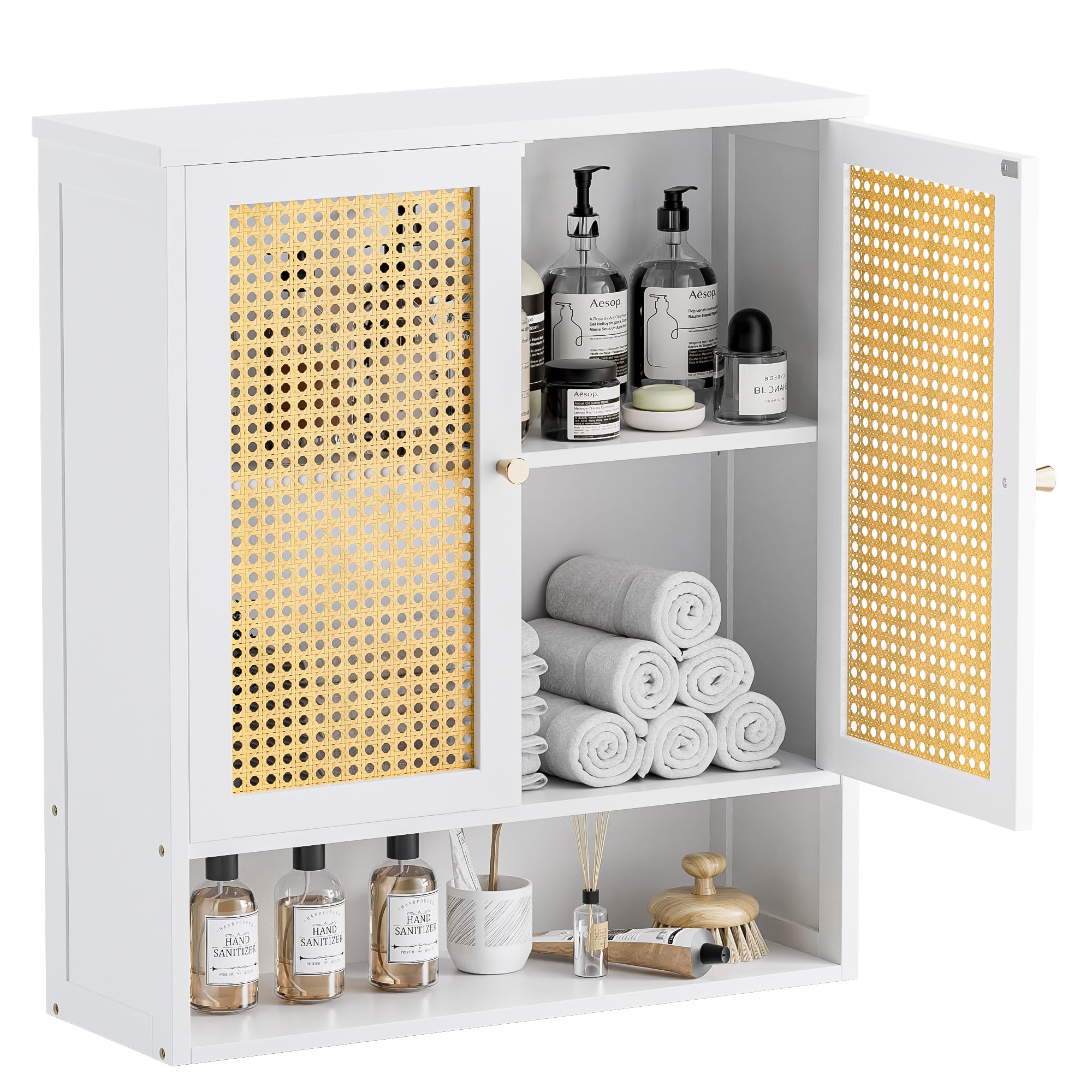HITNET Bamboo Medicine Cabinet – Rattan Bathroom Wall Storage with Shelf