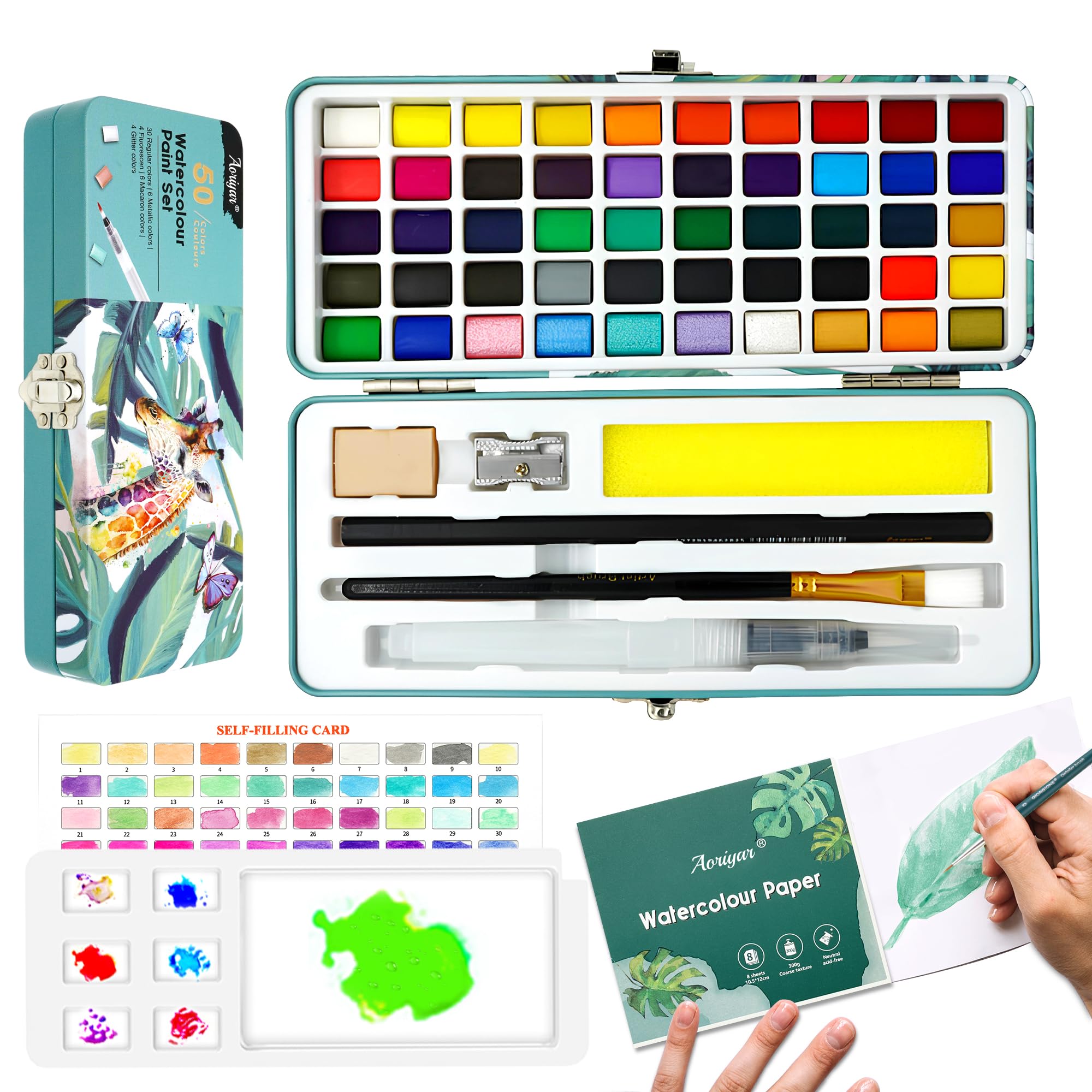 50-Color Professional Watercolour Paint Travel Set with Palette