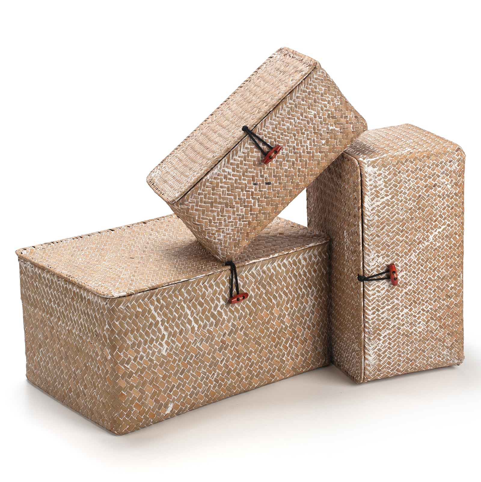 Seagrass Storage Baskets with Lid | 3-Piece Woven Rattan Set