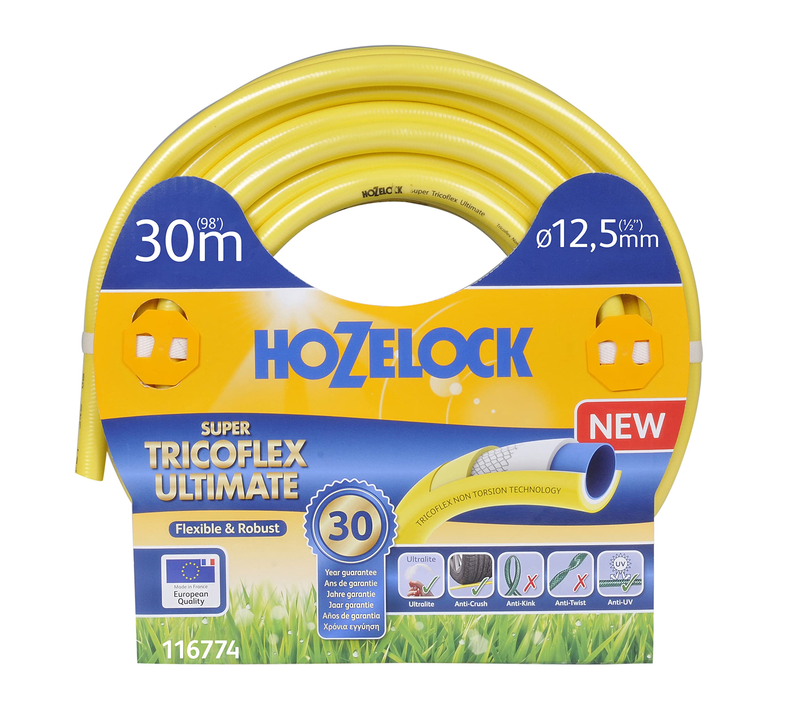 Hozelock Ultimate Anti-Kink Garden Hose - Yellow, 12.5mm x 30m