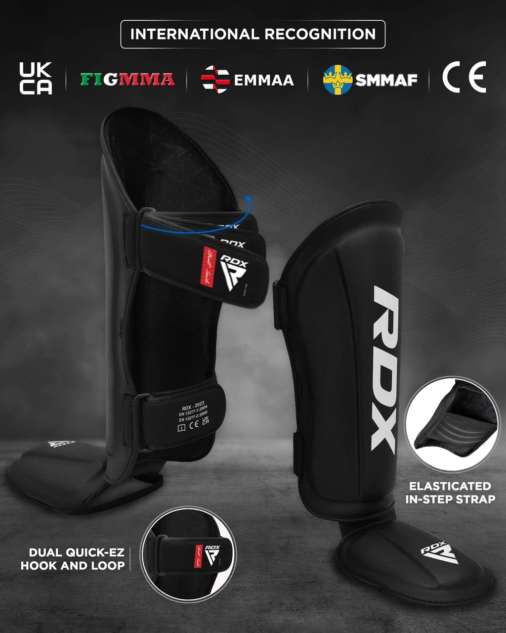 RDX MMA Shin Guards | Maya Hide Leather Muay Thai Leg Pads - Black, XL