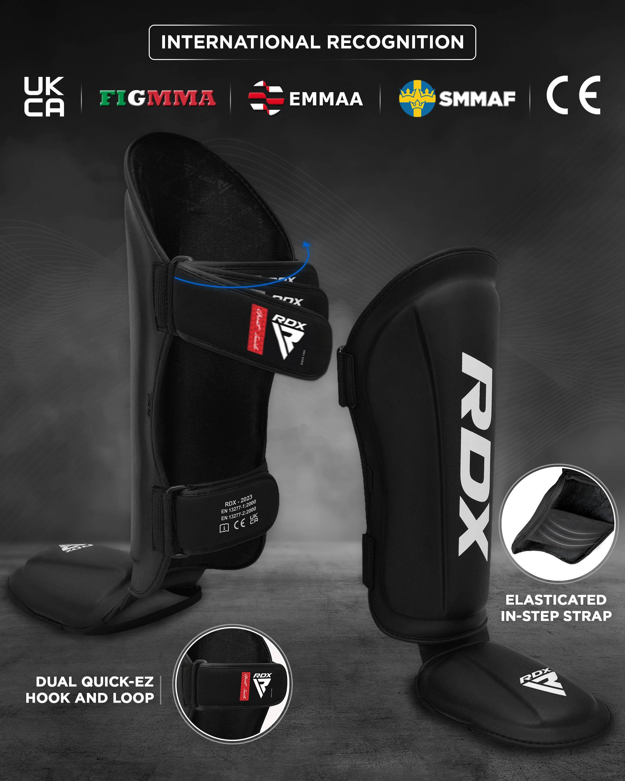 RDX MMA Shin Guards | Maya Hide Leather Muay Thai Leg Pads - Black, XL