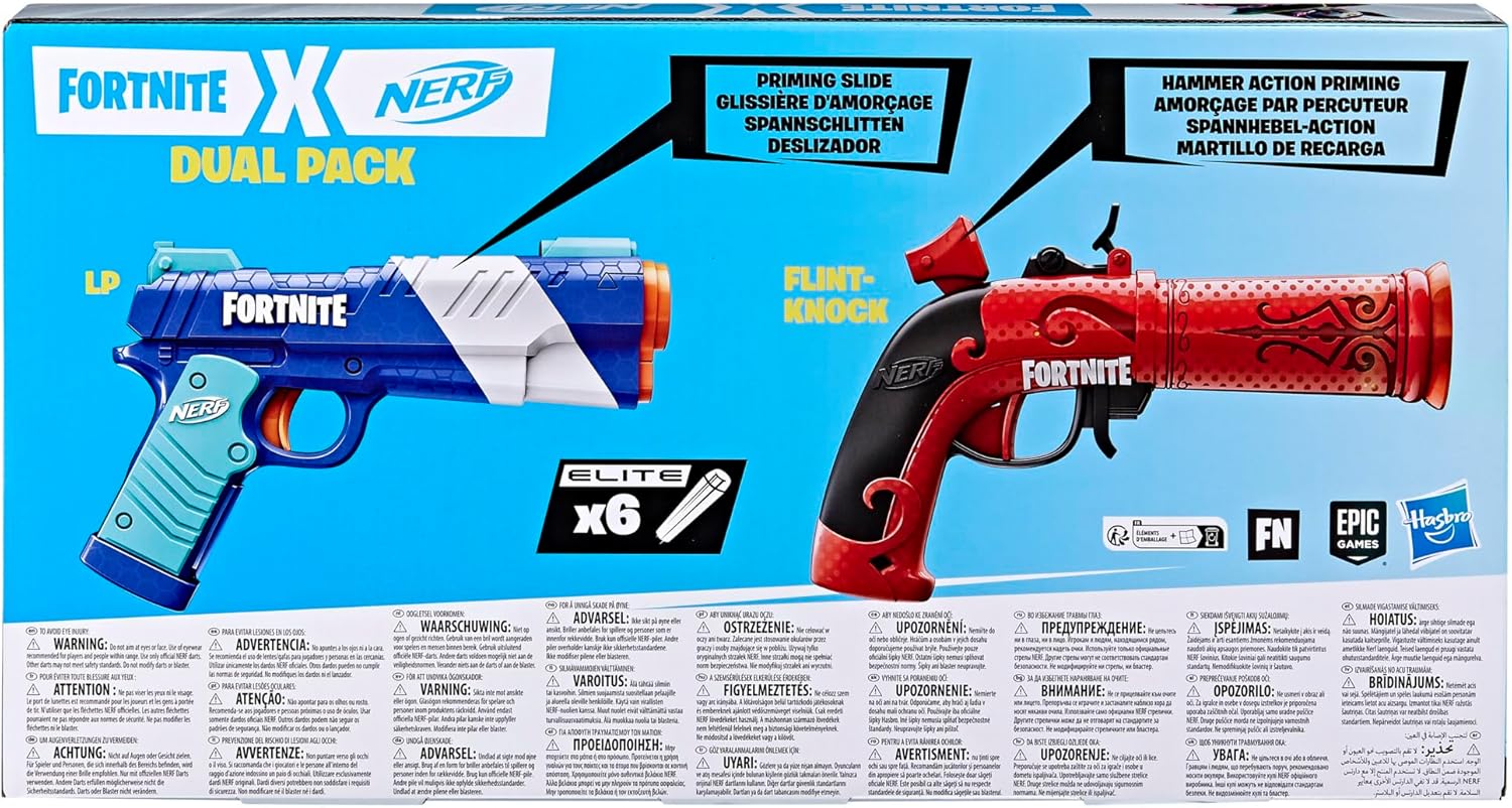 Nerf Fortnite Dual Pack – Flint-Knock and LP Toy Blasters with 6 Darts