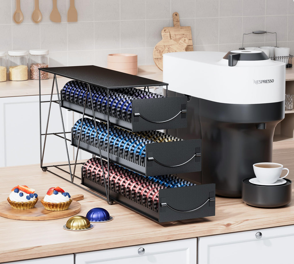 HFHOME 3-Tier Coffee Pod Holder Drawer for 90 Nespresso Vertuo Pods