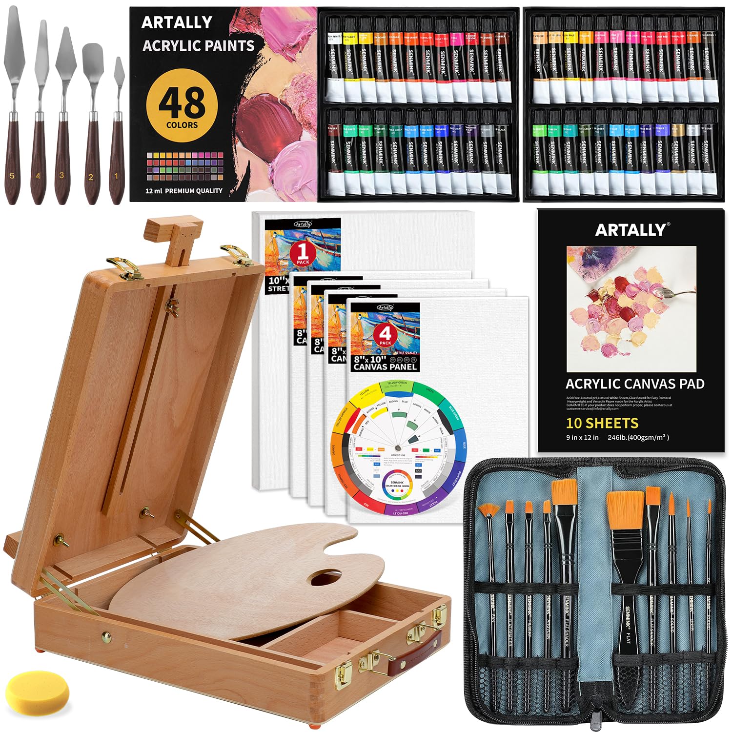 84-Piece Professional Acrylic Painting Set with Box Easel