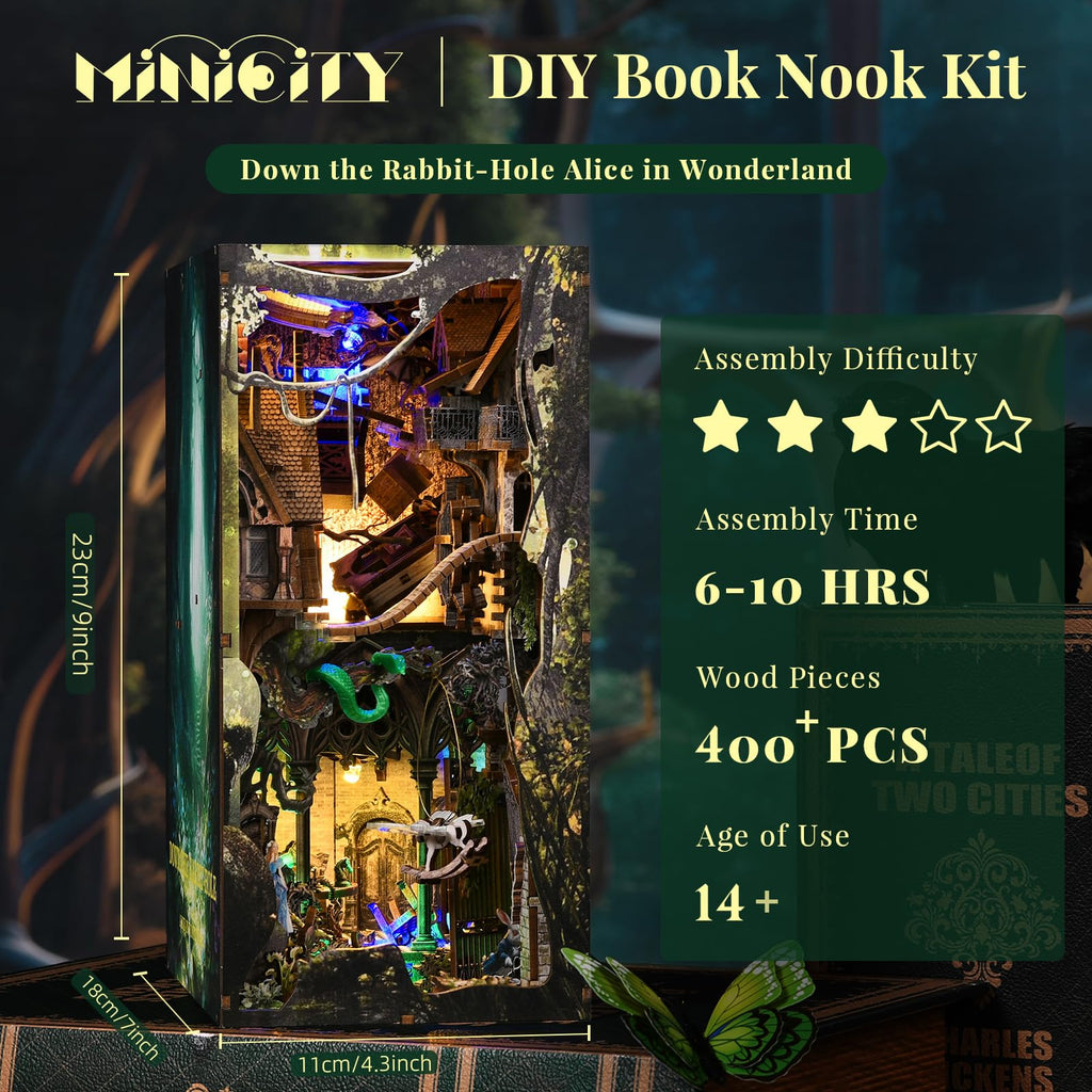 MiniCity Alice in Wonderland Book Nook Kit | 3D Wooden Puzzle with LED
