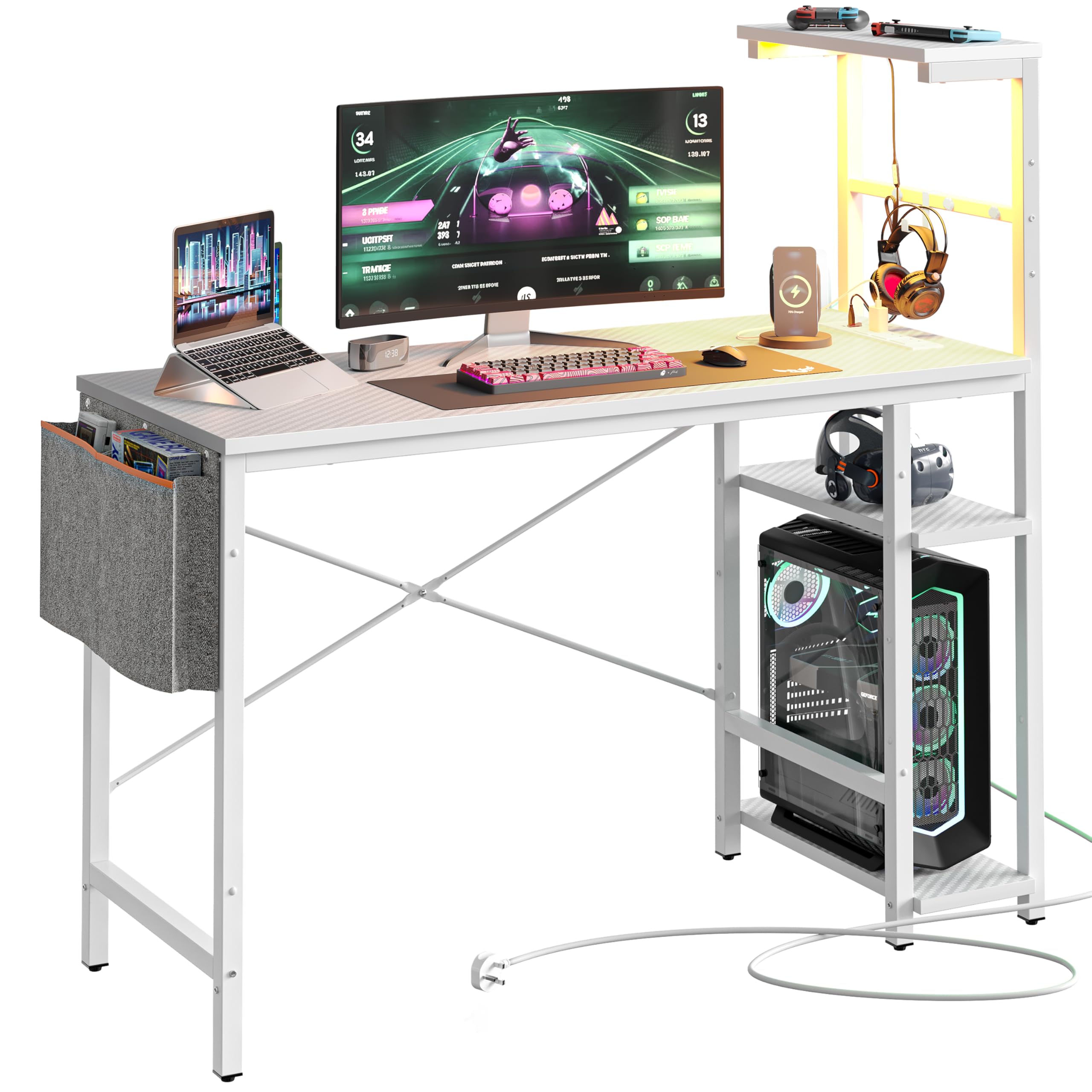 Bestier 113CM Corner Computer Desk with LED Lights and Power Outlets