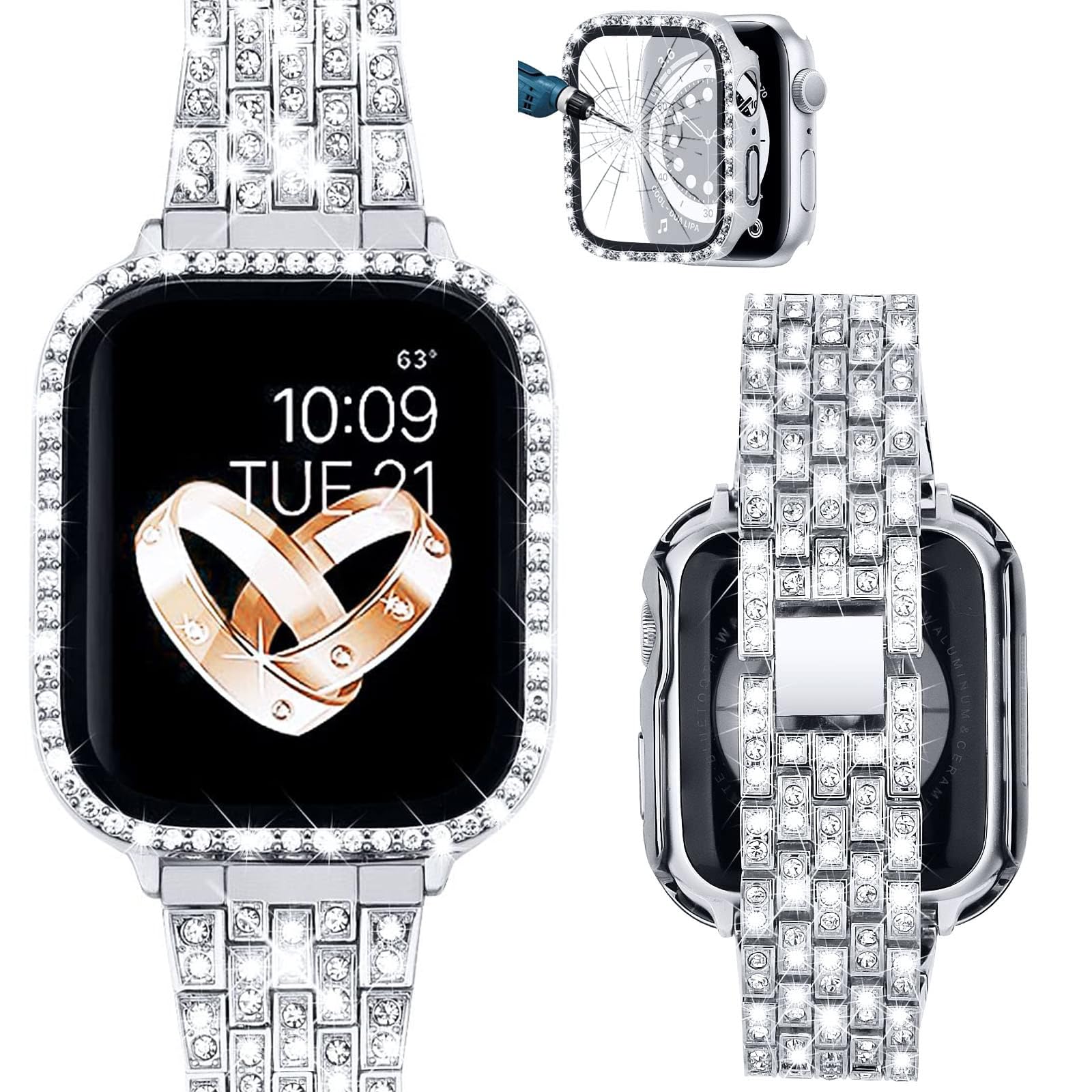VISOOM Women's Sparkle Jewelry Metal Strap for Apple Watch 40mm