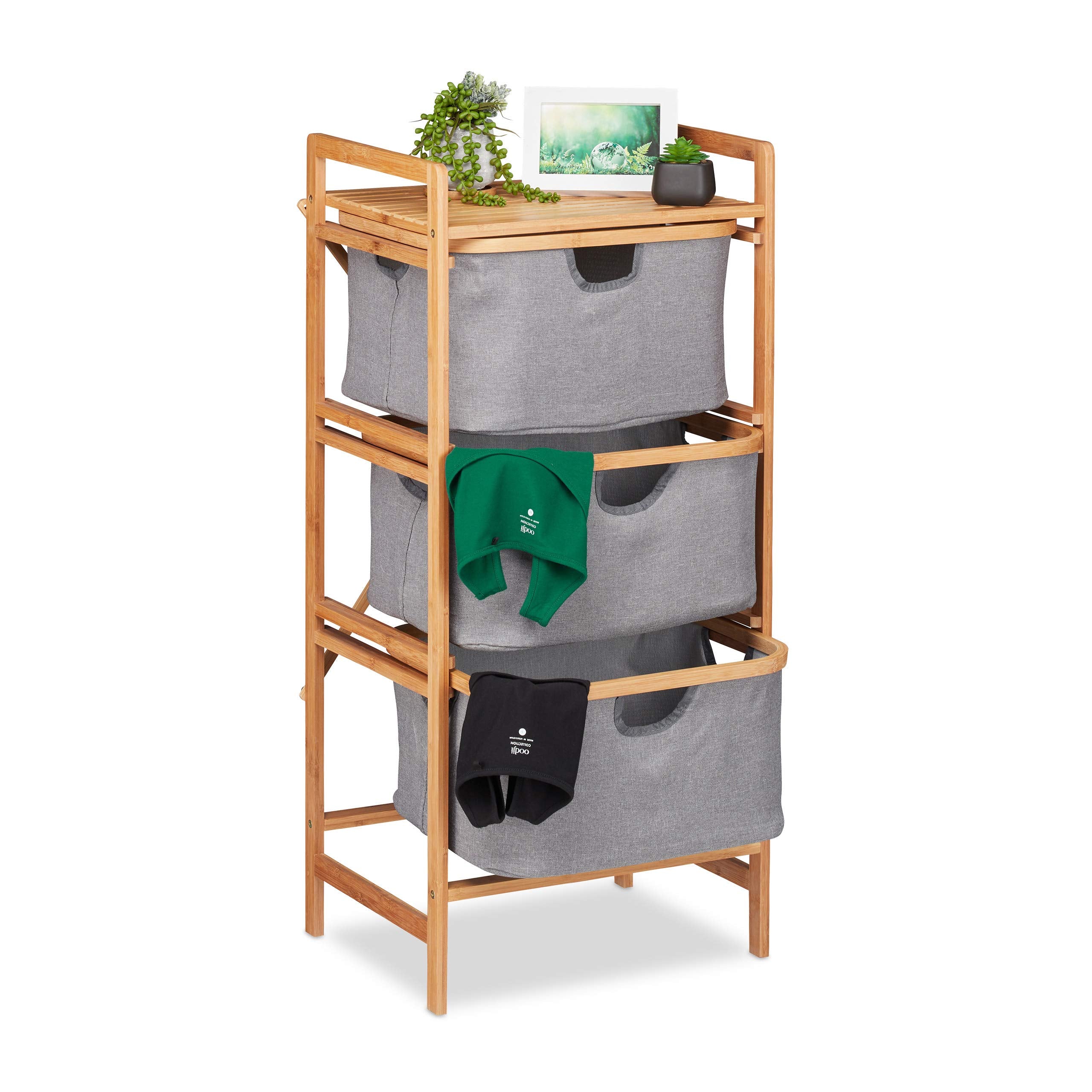 Relaxdays Bamboo Bathroom Storage Unit - 3 Drawer Laundry Sorter - Natural
