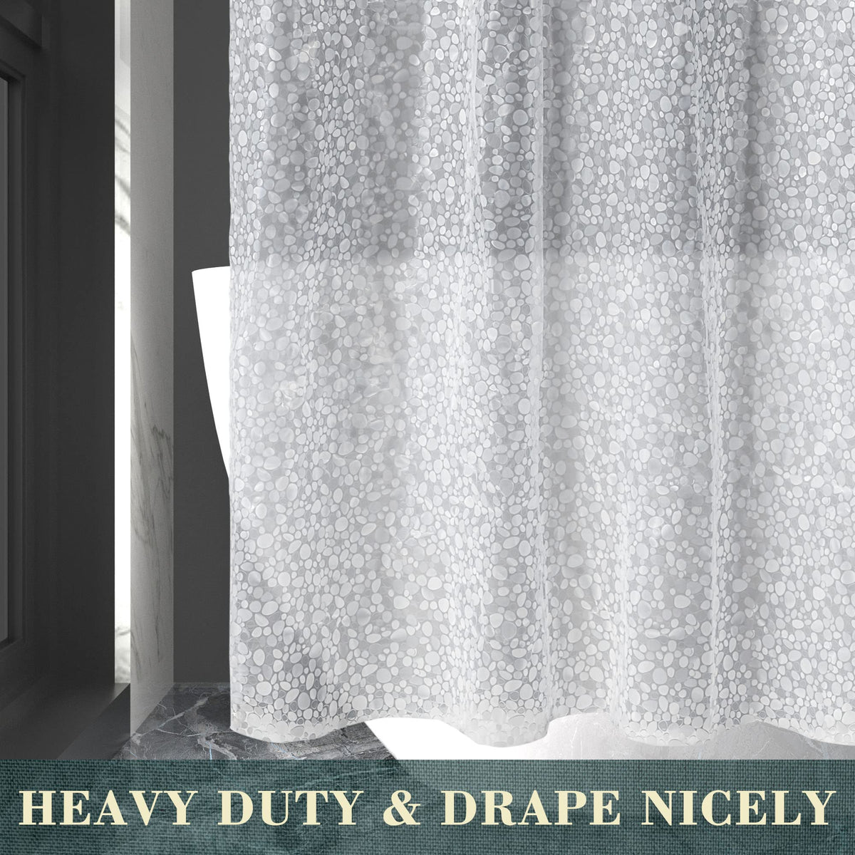 ABLUEN No Hook Shower Curtain or Liner - 8G Heavy Duty Cobblestone Bathroom Shower Curtain No Hooks Required, Waterproof Plastic & PVC Free - image 5