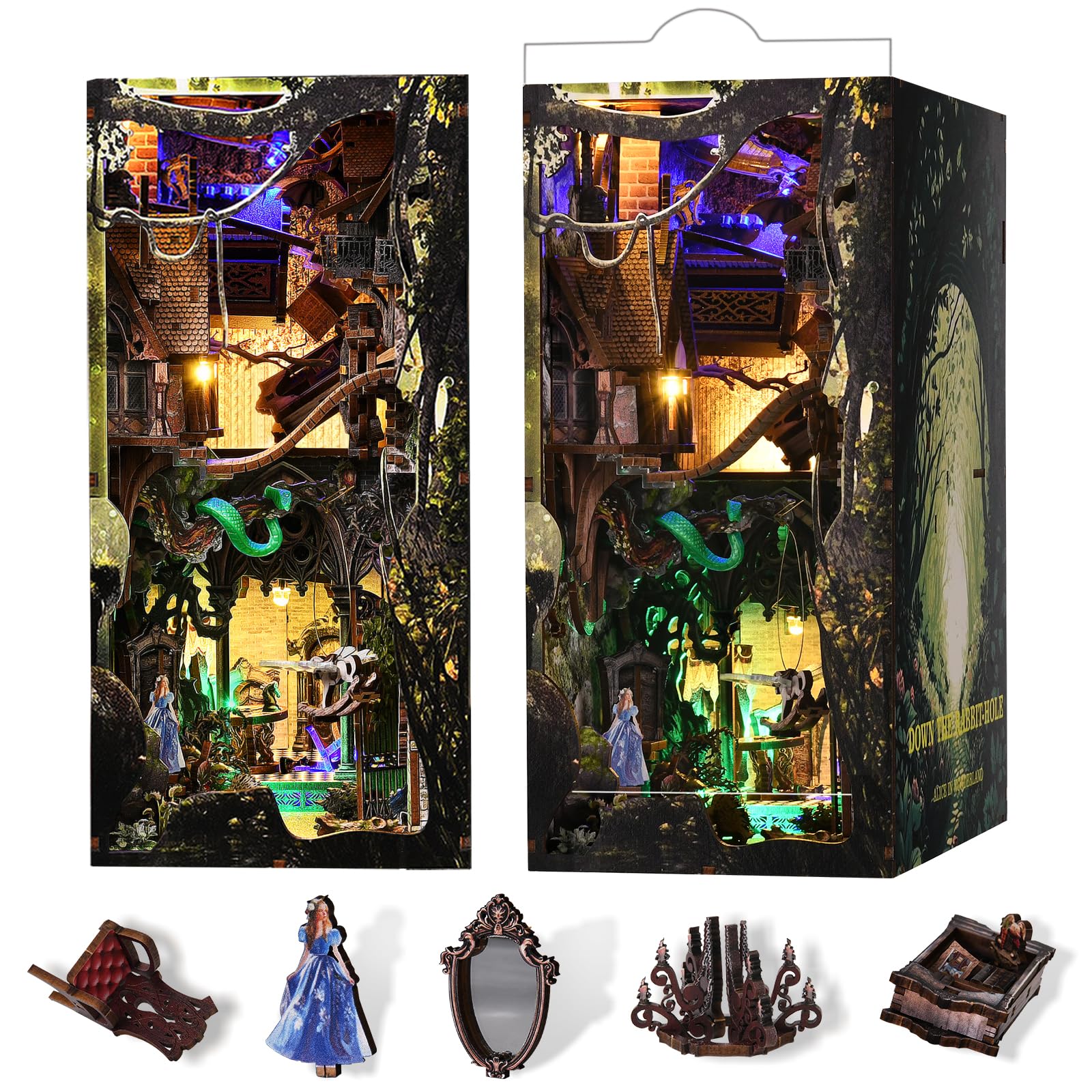 MiniCity Alice in Wonderland Book Nook Kit | 3D Wooden Puzzle with LED