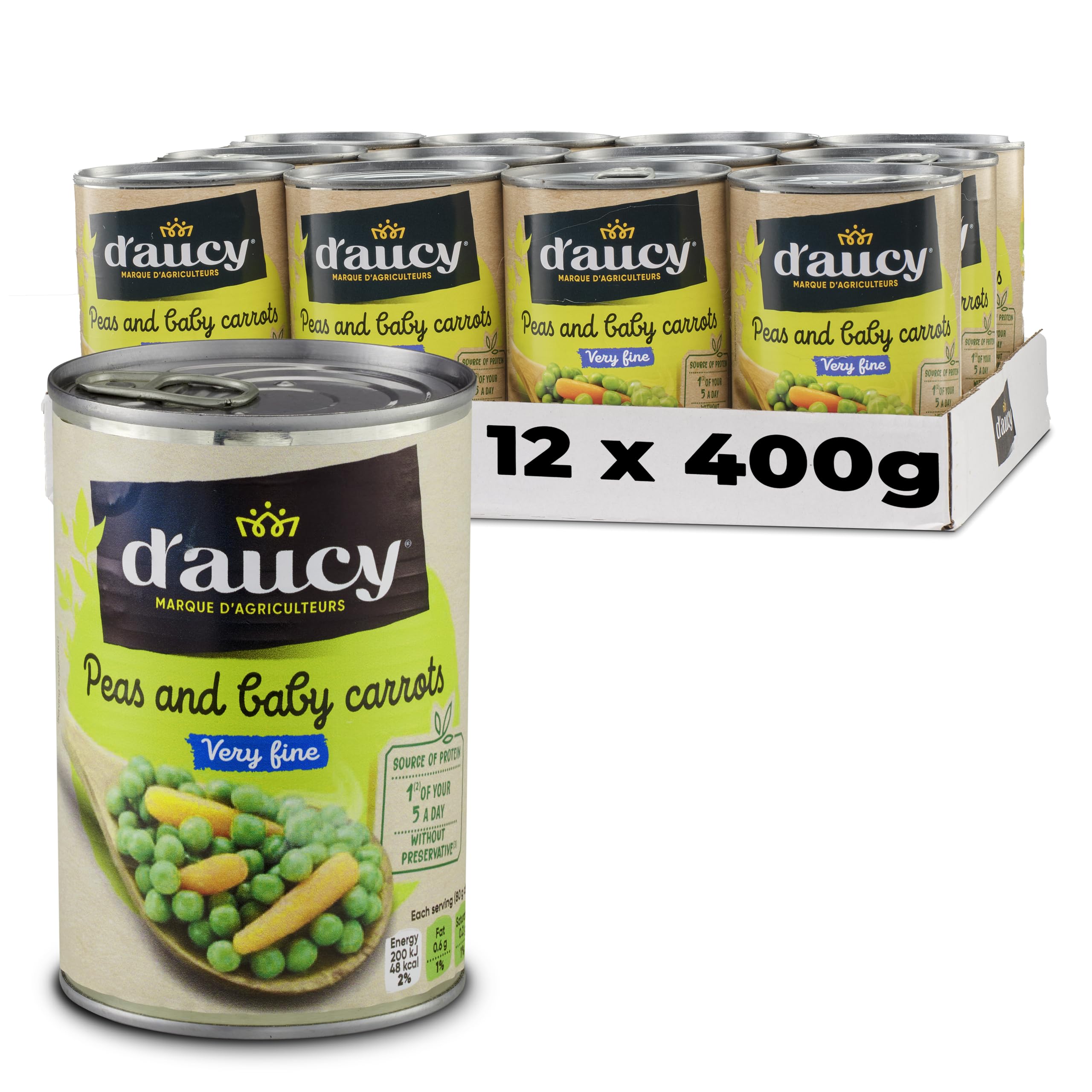 D'Aucy Peas & Carrots Mix - Very Fine Canned Vegetables, 400g (Pack of 12)