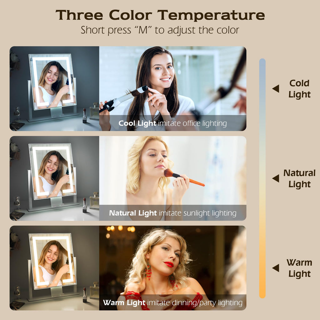 LuxeVue LED Vanity Makeup Mirror | 3 Light Modes & 360° Rotation – White