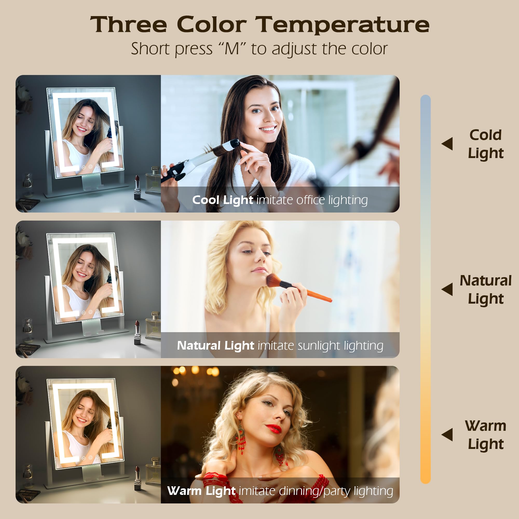 LuxeVue LED Vanity Makeup Mirror | 3 Light Modes & 360° Rotation – White