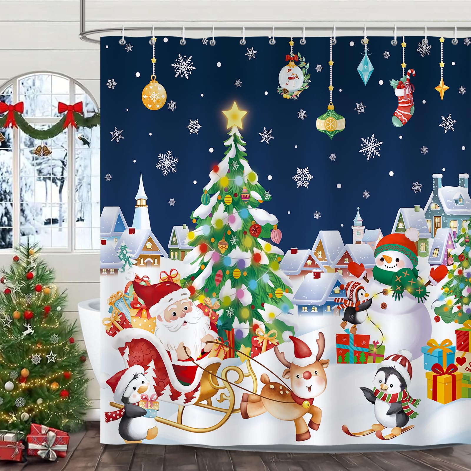 Bonhause Christmas Shower Curtain | Waterproof Polyester – 180 x 180 cm