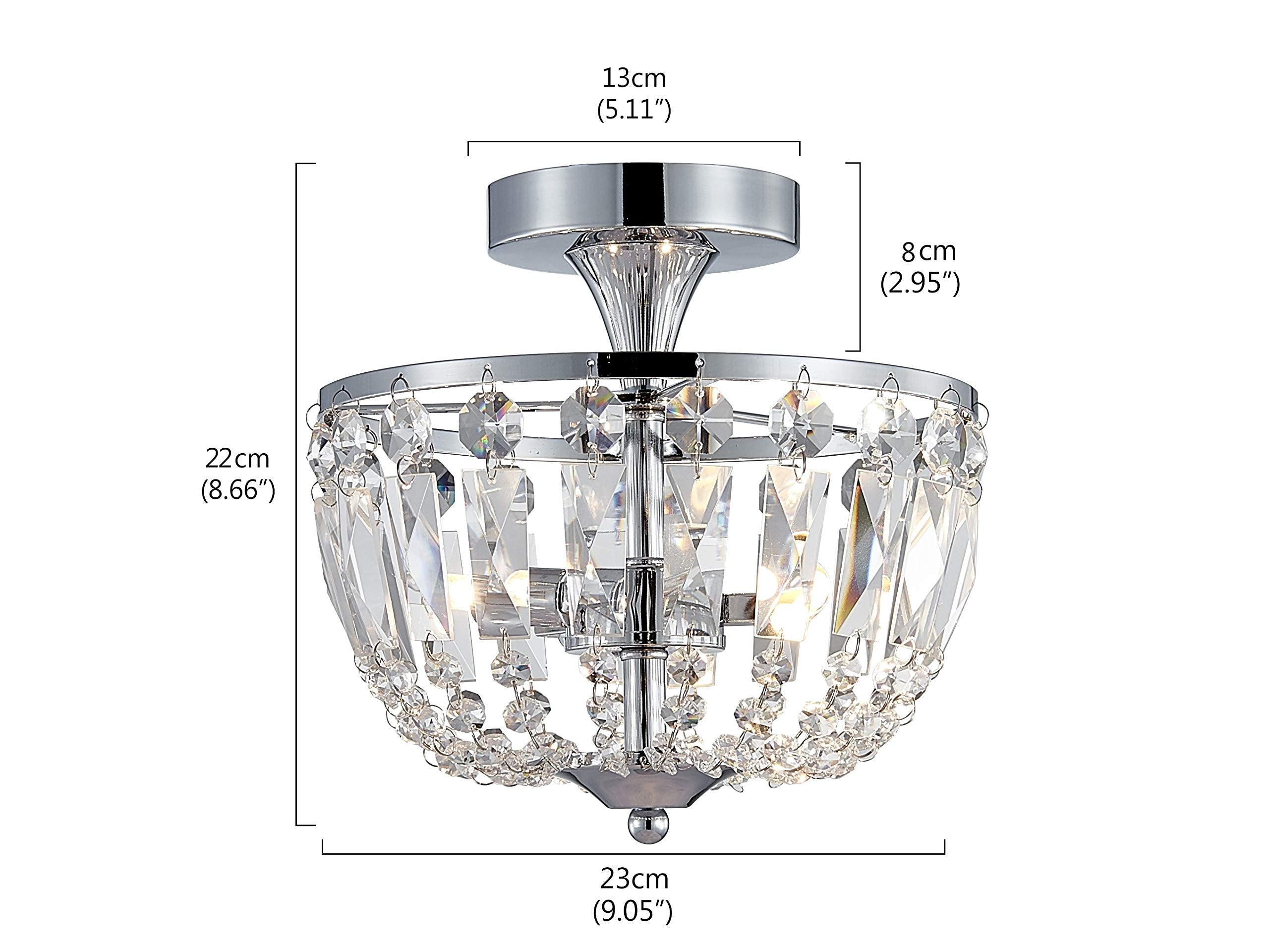 Bestier Modern Chrome Crystal Semi Flushmount Chandelier - 3-Light G9