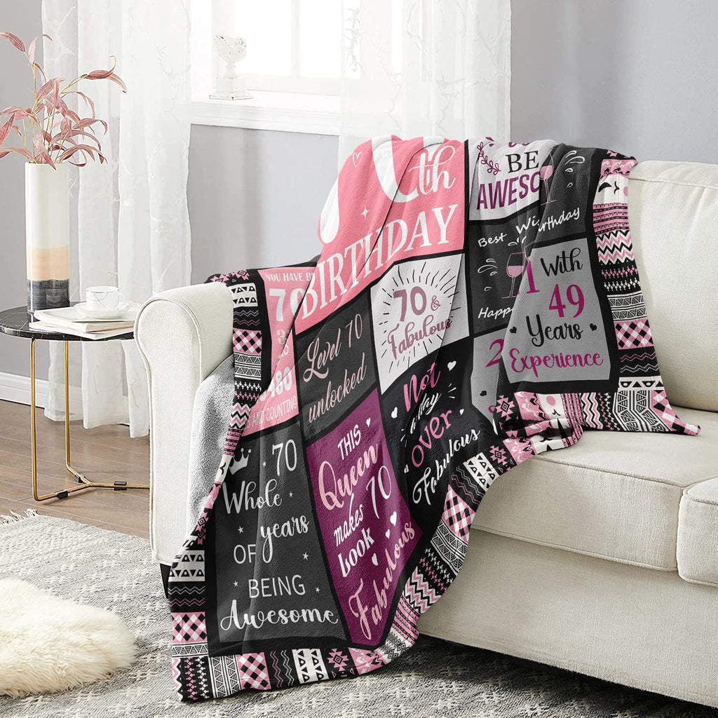 70th Birthday Gifts for Women – Plush Flannel Throw Blanket