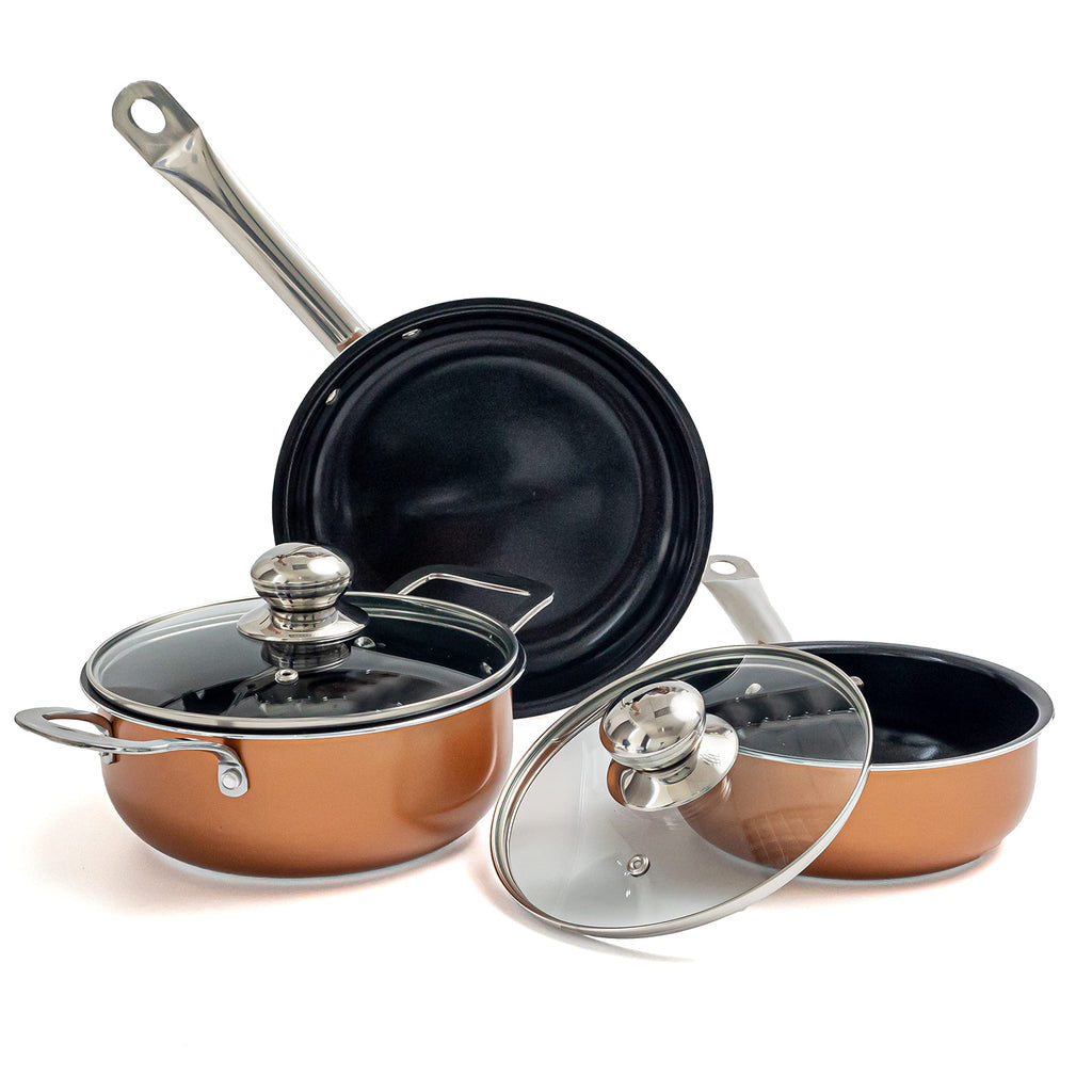 Nuovva 5-Piece Non-Stick Copper Cookware Set | Oven & Induction Safe
