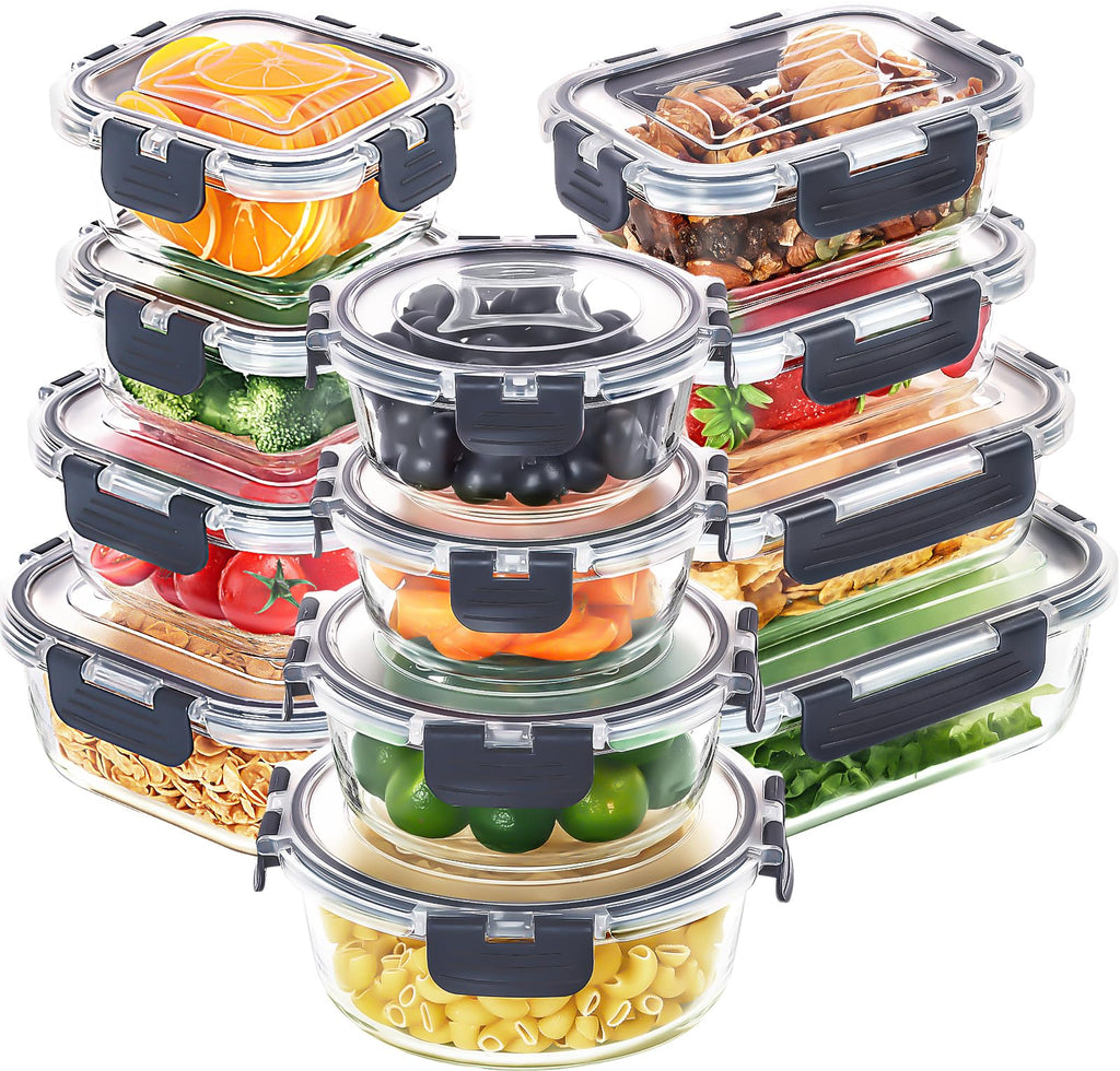 Skroam 12 Pack Glass Food Storage Containers | Airtight Meal Prep Set