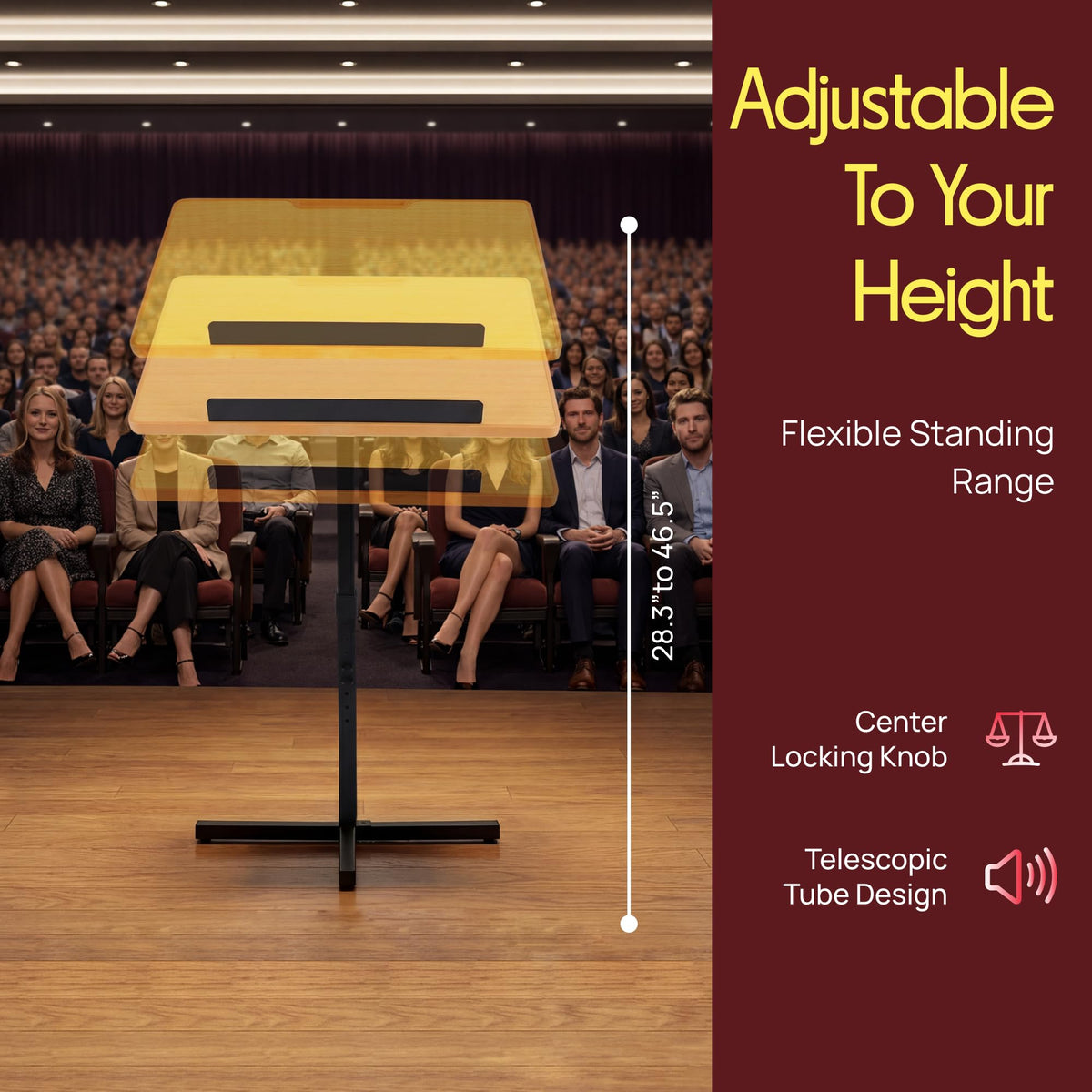 PYLE Portable Floor Lectern Podium Stand-Height Adjustable Steady Standing Design Teacher Speaker Lecture Classroom Presentation Stand - image 2