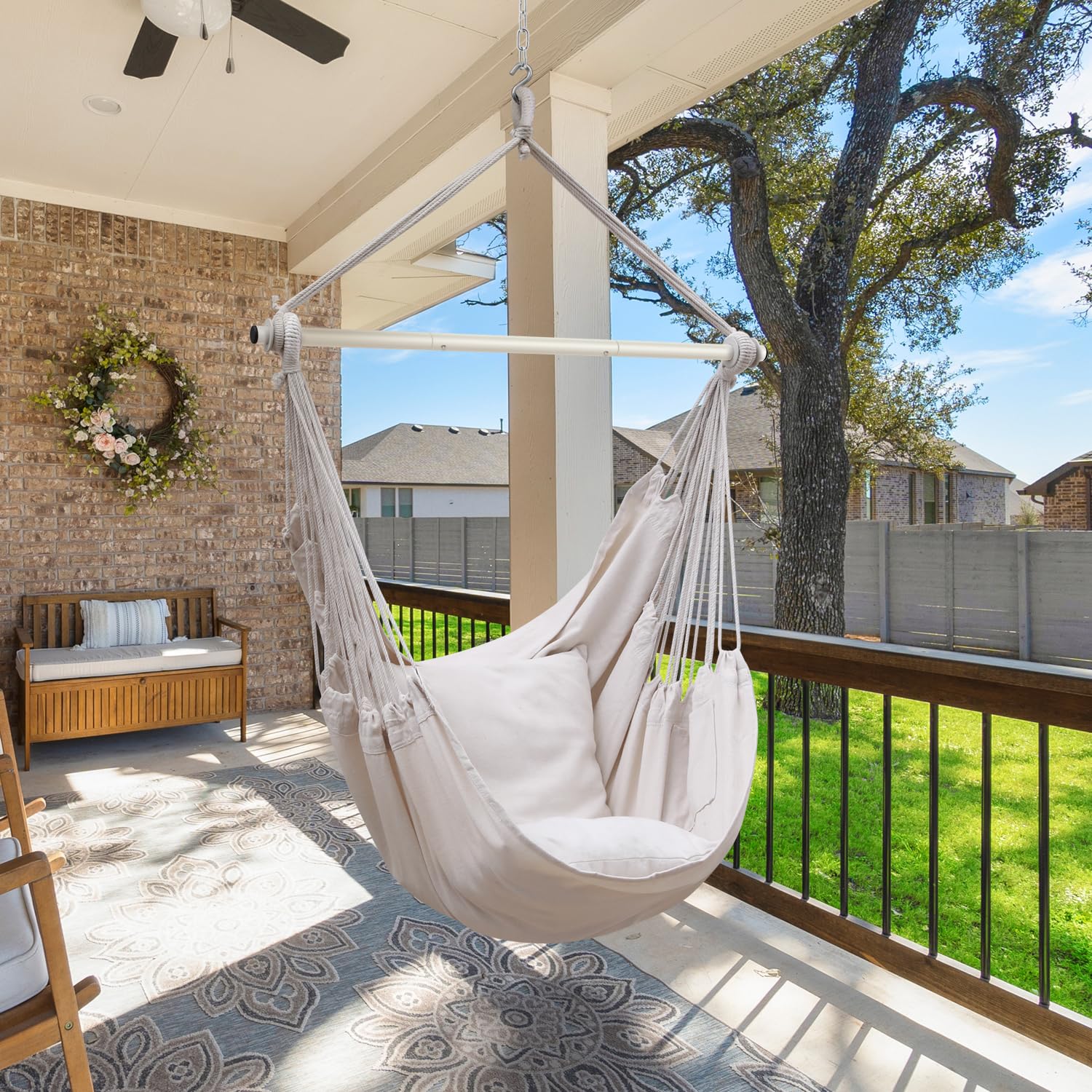 Ohuhu XL Hammock Chair | Portable Hanging Swing with 2 Cushions & Hardware