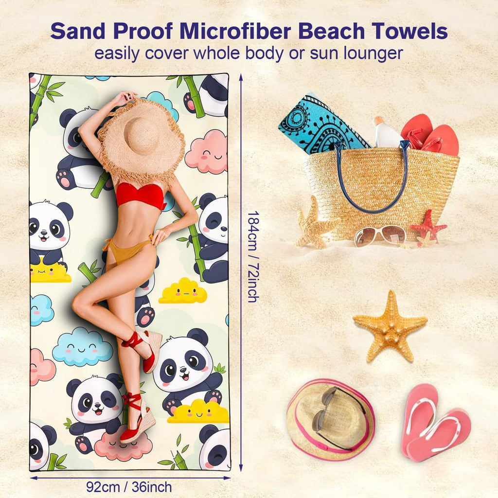Violetpos Cute Panda & Cloud Beach Towel, Extra Large 180x90 cm 250GSM Microfibre, Sand Free Quick Dry - image 5