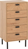 Seconique Leon 5 Drawer Narrow Chest - Medium Oak Effect Wood