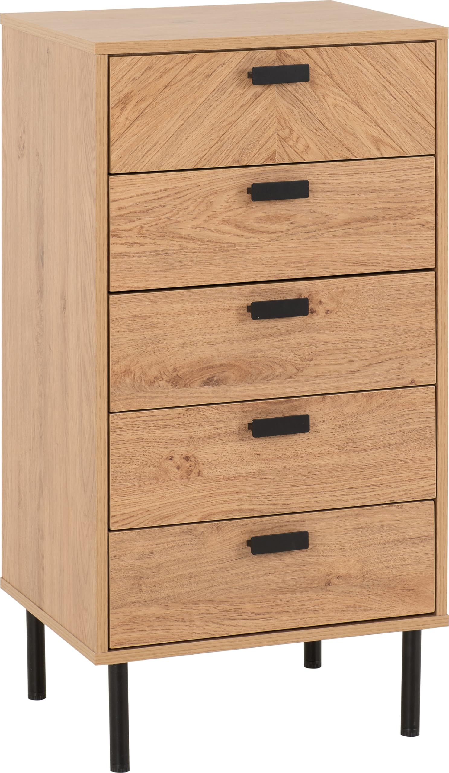 Seconique Leon 5 Drawer Narrow Chest - Medium Oak Effect Wood