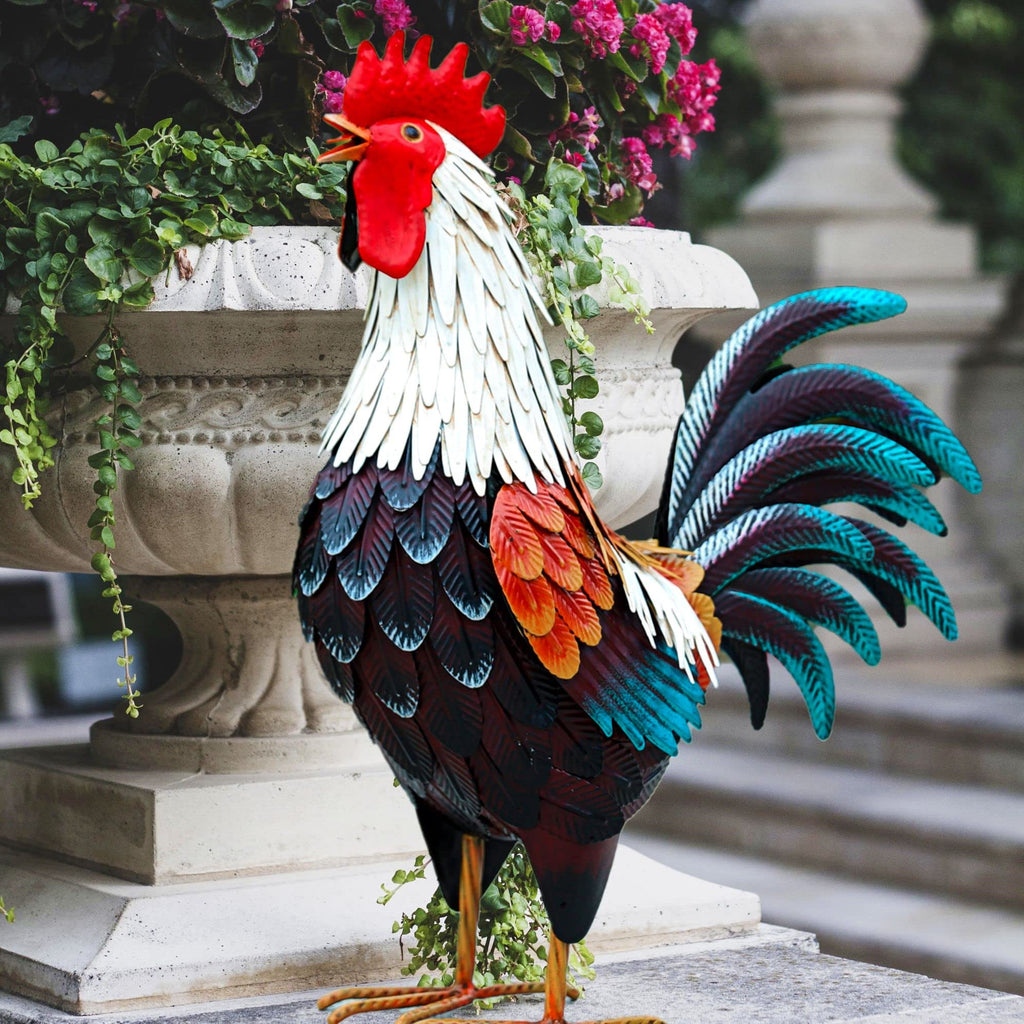 Chisheen Metal Rooster Garden Statue – Handcrafted Outdoor Chicken Decor