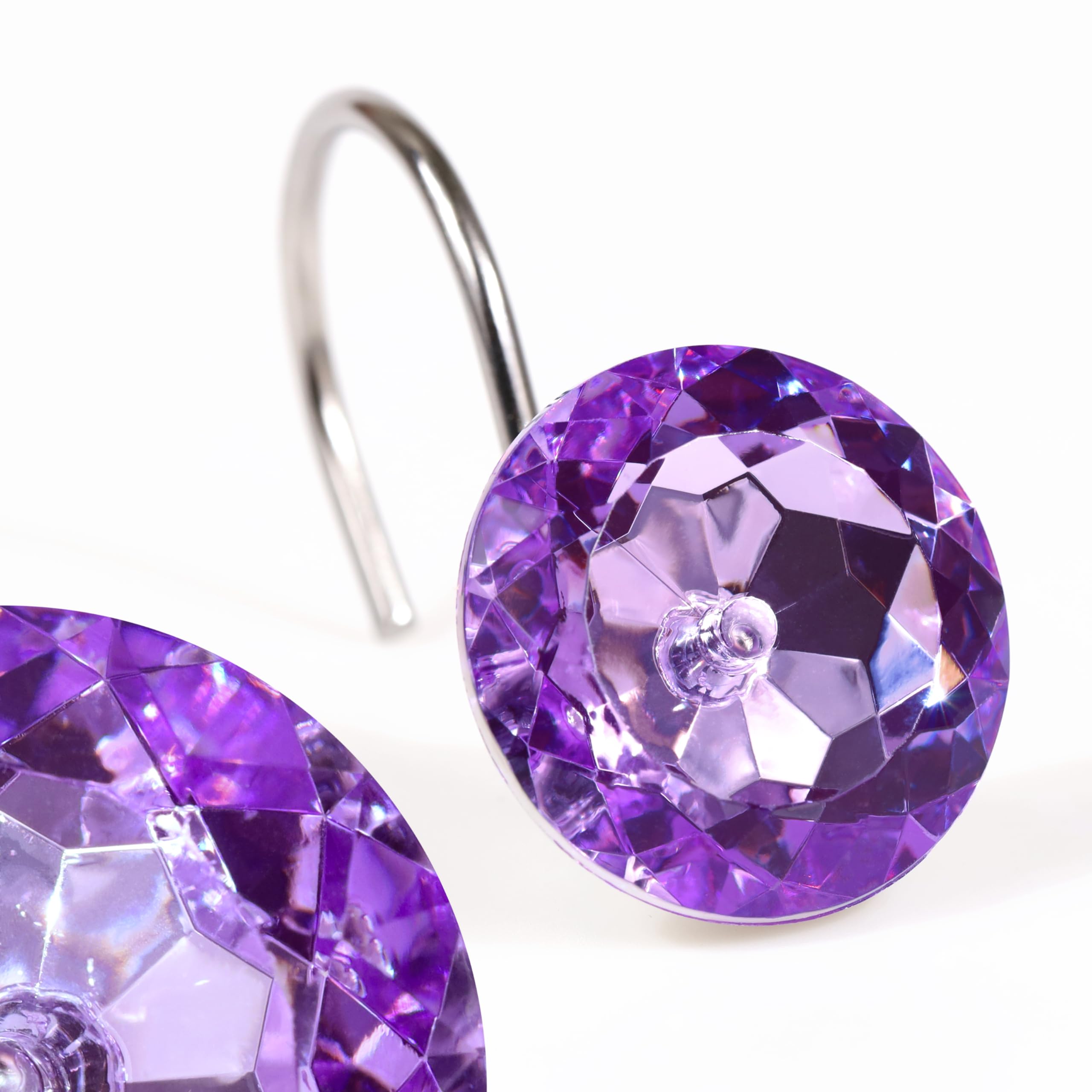 Purple Crystal Shower Curtain Hooks – Rhinestone Rings, Set of 12