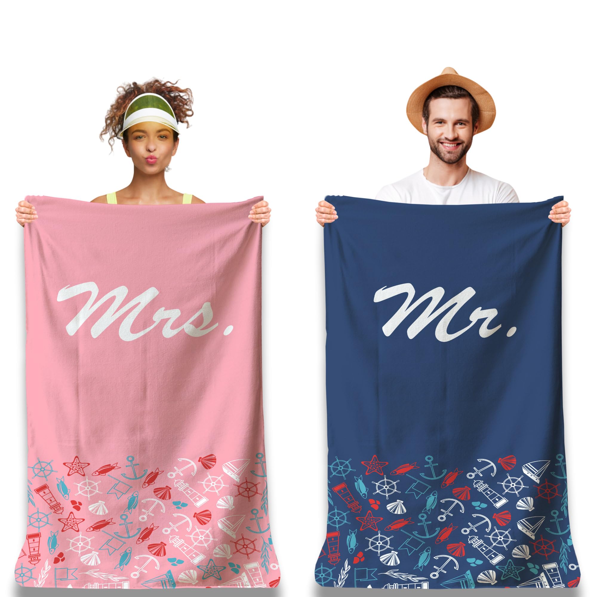 Zinello Design Mr & Mrs Microfibre Beach Towels - Set of 2 Quick Dry