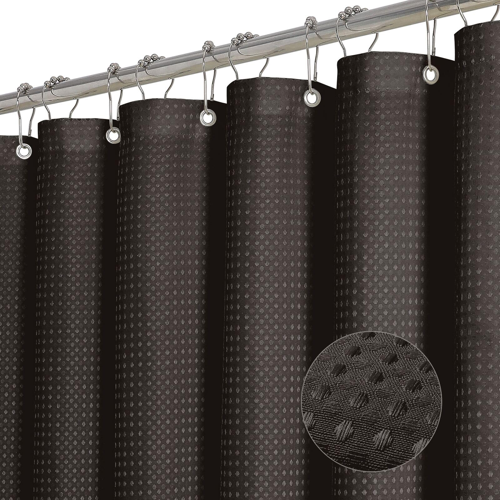 ROLIZOE Black Waffle Shower Curtain | Heavy Duty 256GSM Fabric