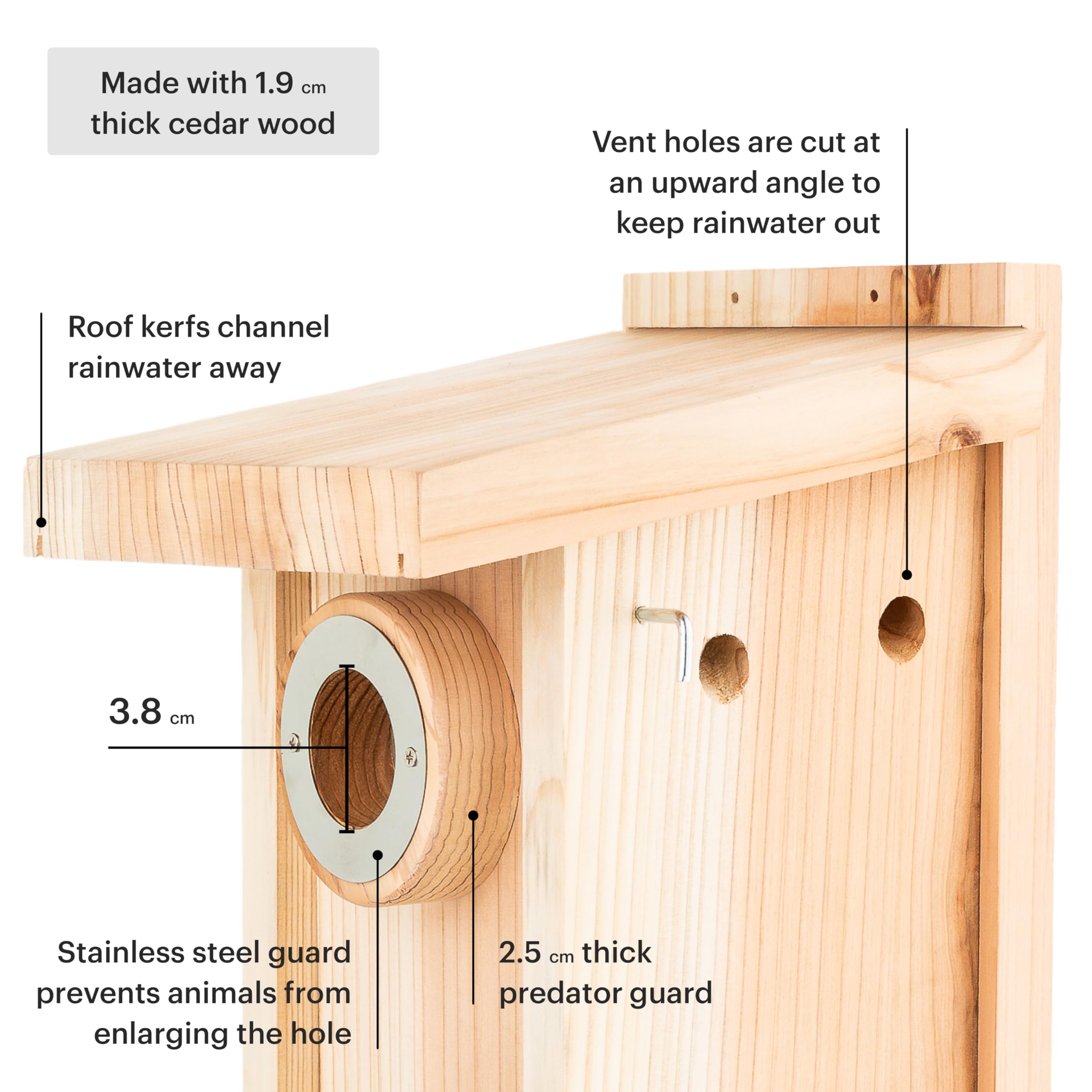 WHITEHORSE Cedar Bird House - Weatherproof Nesting Box with Predator Guard