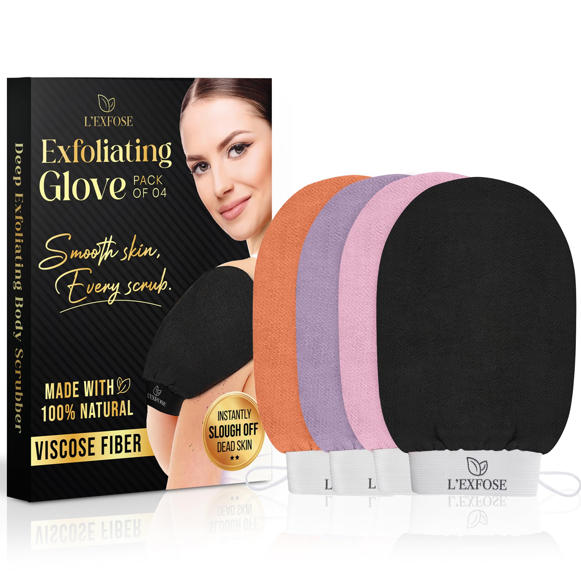 L'Exfose Moroccan Kessa Exfoliating Glove 4pc – Viscose Body Scrub Mitt