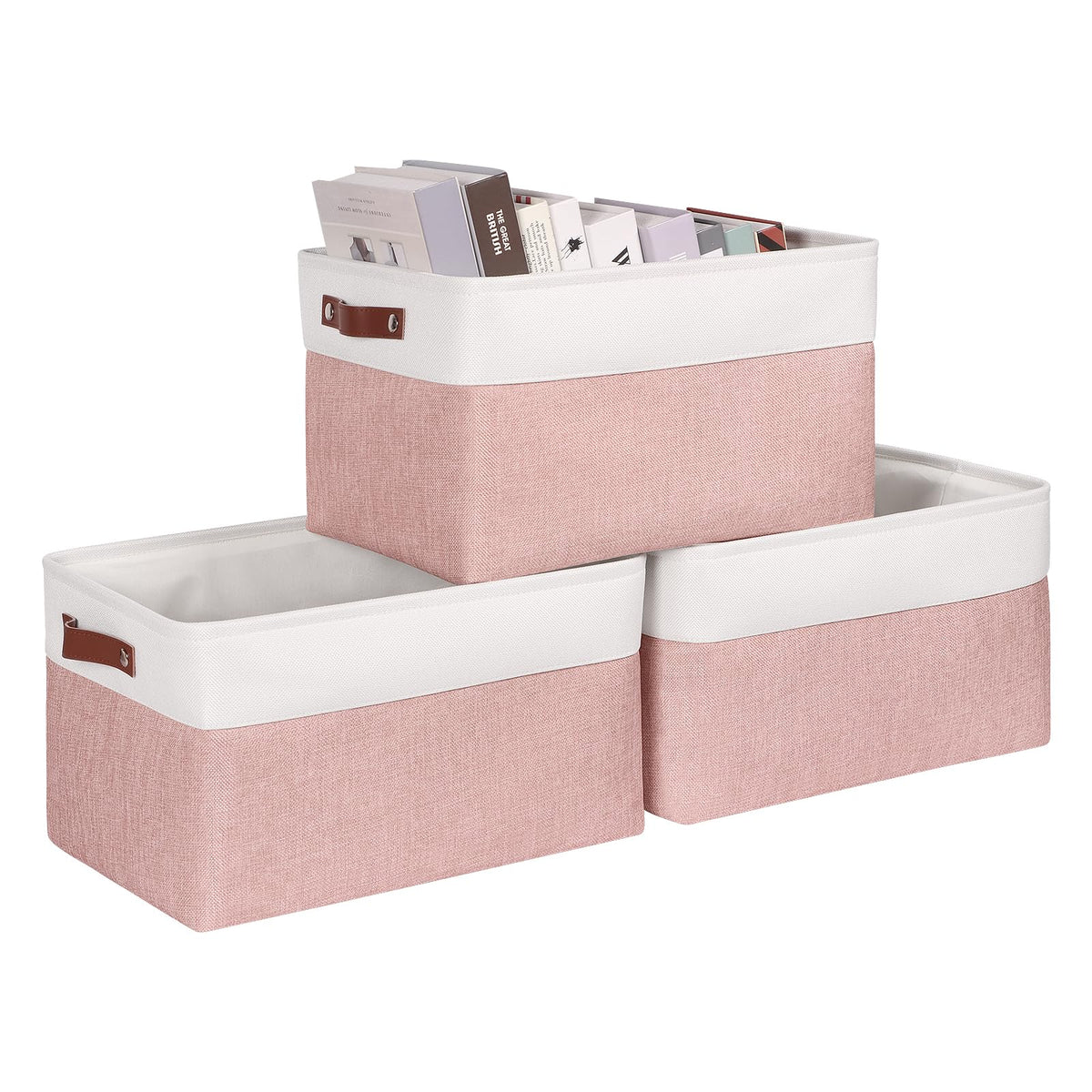 Syeeiex Large Storage Baskets for Shelves with Leather Handle, 3 Pack - image 1