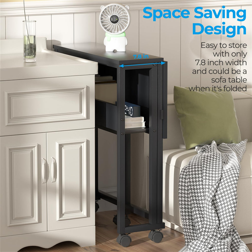 GreenForest Small Folding Desk with Storage Shelf - Rolling Computer Desk