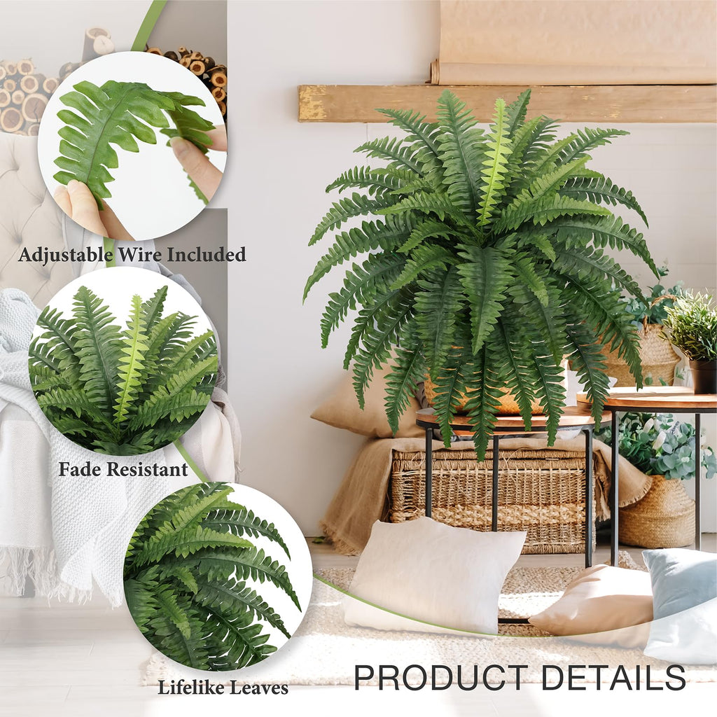Forest Prince Artificial Boston Ferns - 4 Pack Large 33in Fake Plants