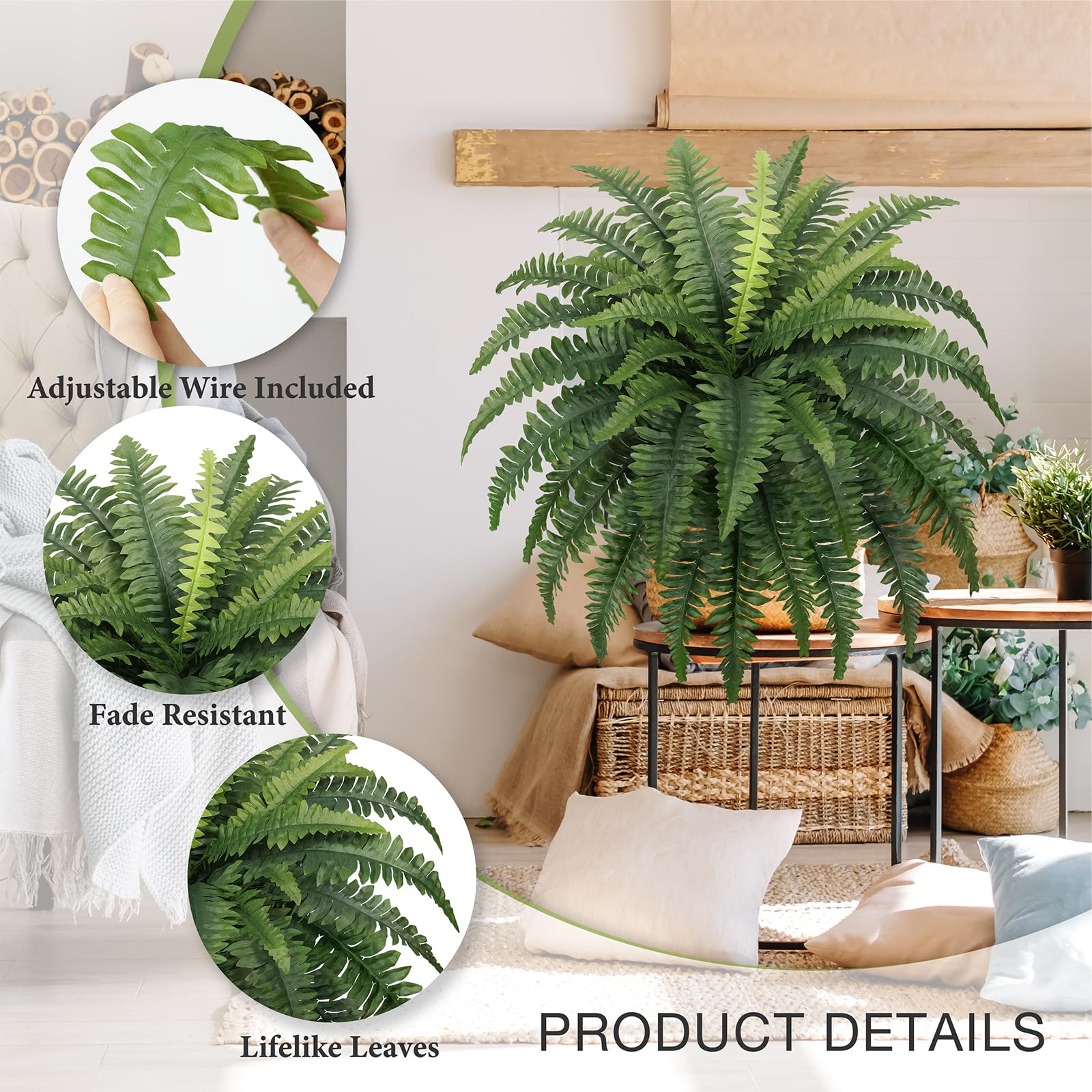 Forest Prince Artificial Boston Ferns - 4 Pack Large 33in Fake Plants