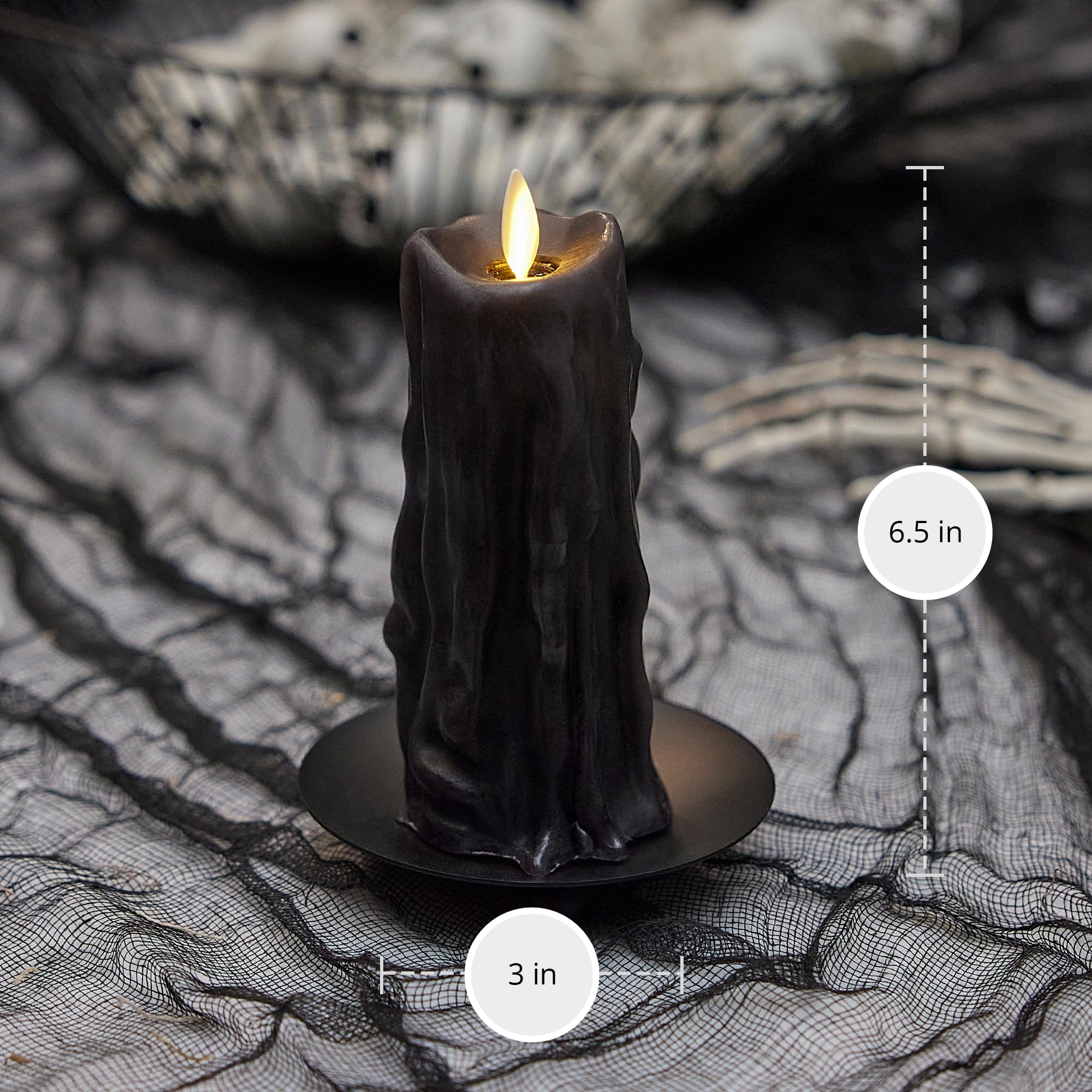 Luminara Flameless LED Candle – Black Wax Drip Pillar with Timer