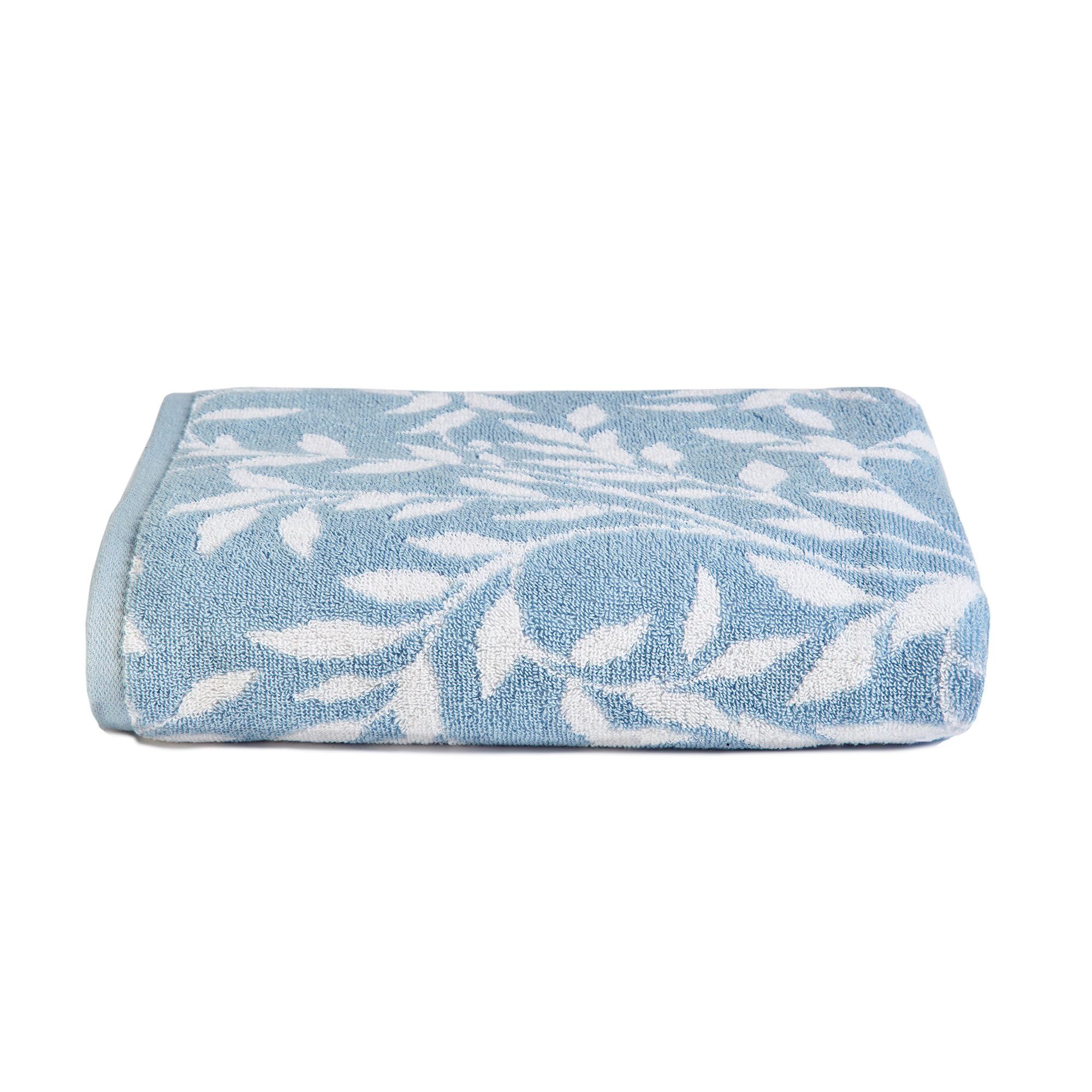 Dreams & Drapes Sandringham 100% Cotton Leaf Jacquard Bath Towel – Blue