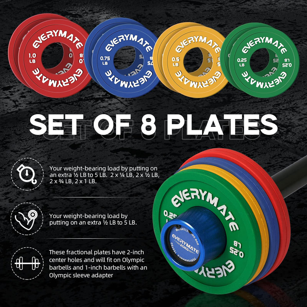 EVERYMATE Fractional Weight Plates Set - 8 Micro Rubber Plates for Barbells