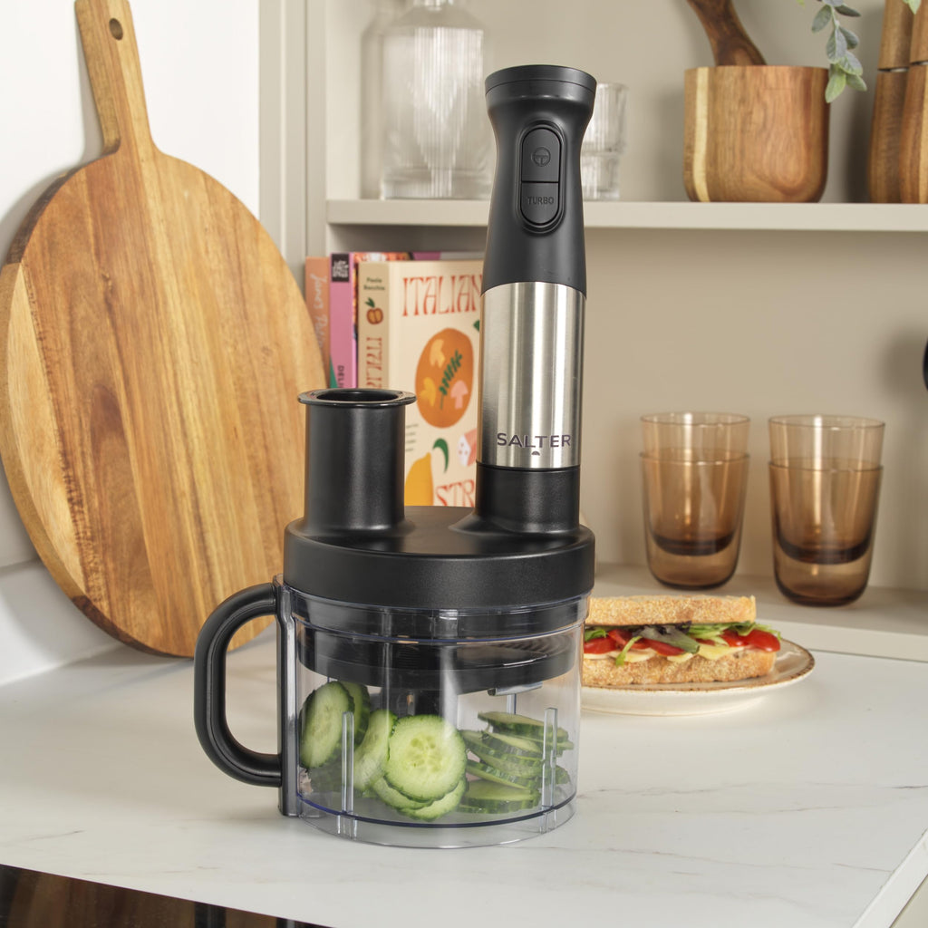 Salter 5-in-1 Food Chopper & Stick Blender – 1.2L Bowl, 1500W, Stainless Steel