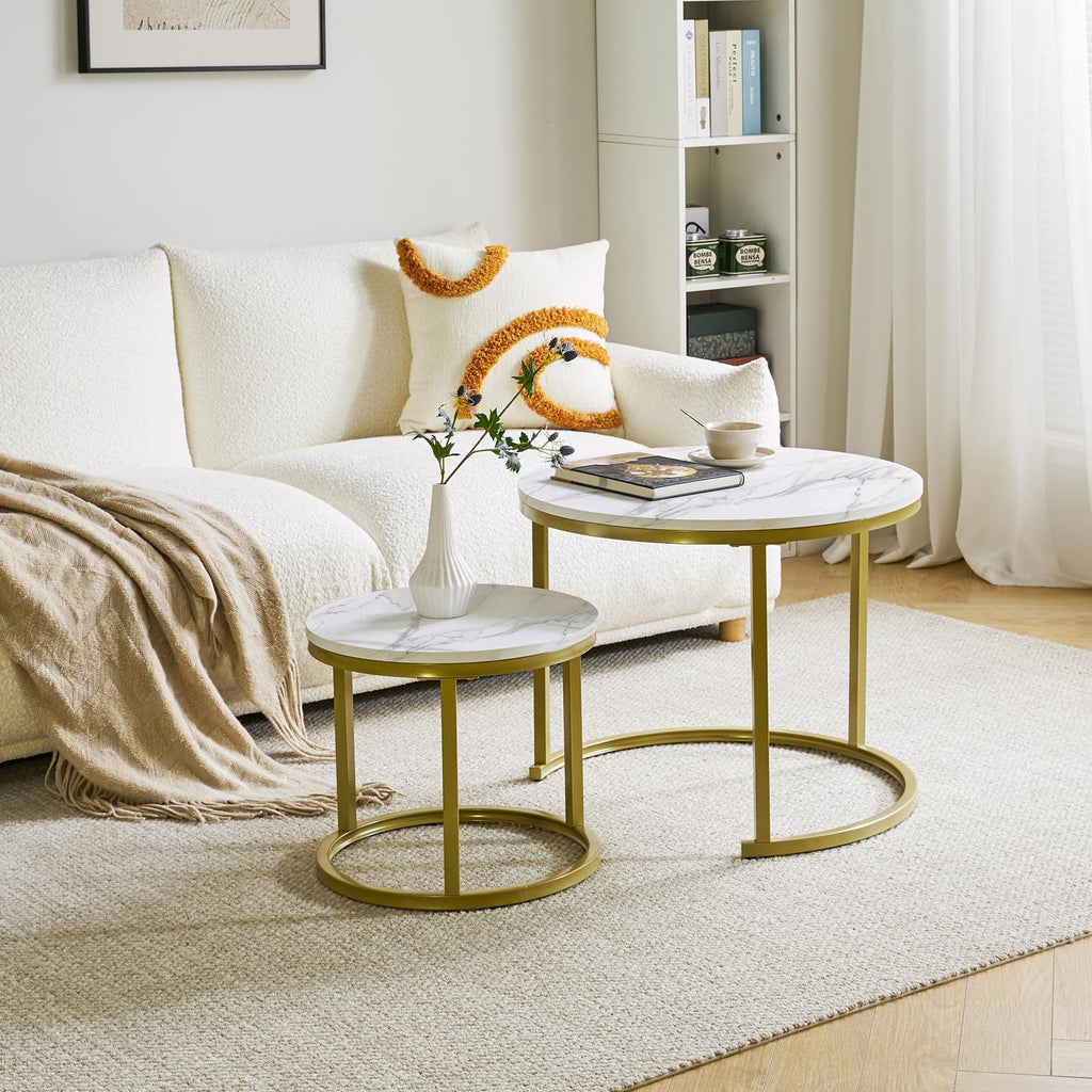 IBUYKE Round Nesting Coffee Table Set of 2 – Rustic Brown Wood & Metal