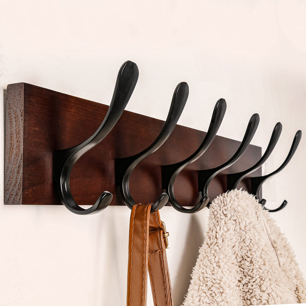 SKOLOO Wall Mount Coat Rack – 2 Pack Rustic Pine Wood Hooks, Brown