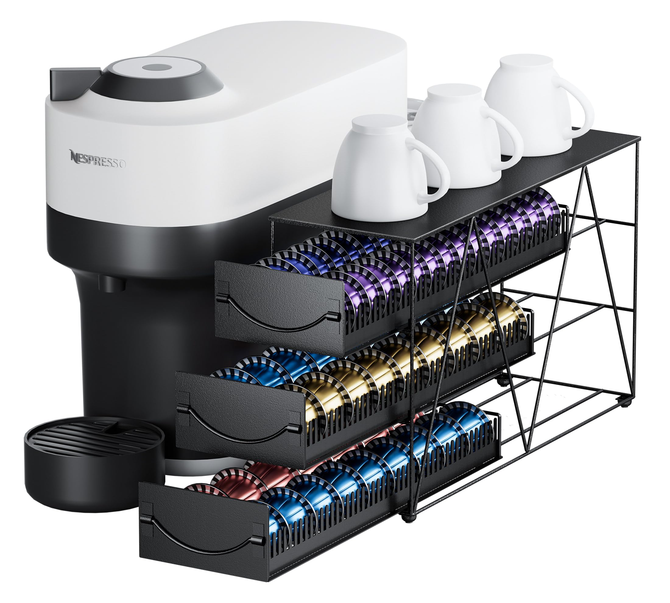 HFHOME 3-Tier Coffee Pod Holder Drawer for 90 Nespresso Vertuo Pods