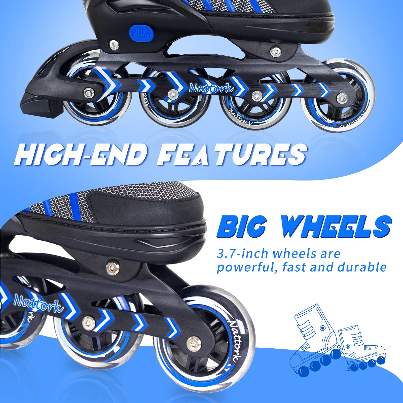 Nattork Adjustable Inline Skates with Light Up Wheels for Kids and Adults