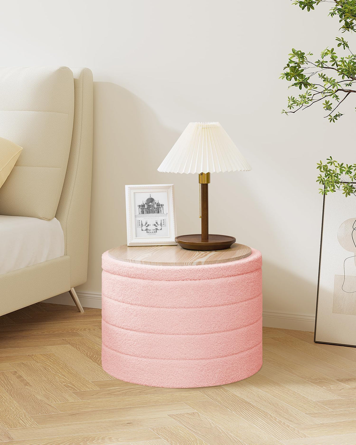 Bonlife Extra Large Folding Round Ottoman with Storage,Boucle Ottoman Stool, Footstool Seat Coffee Table,Toy Box Storage,Footrest Stool for Living - image 2